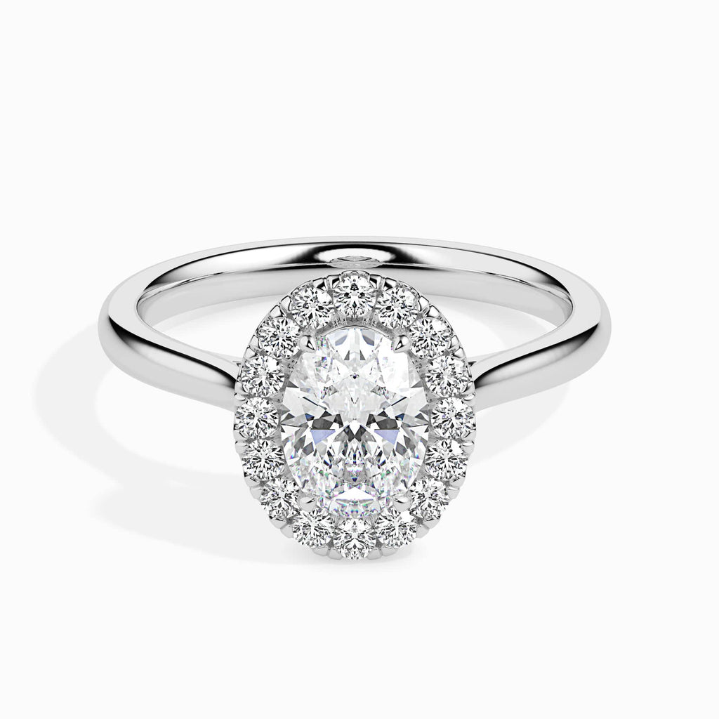 Jewelove™ Rings I VS / Women's Band only 30-Pointer Oval Cut Solitaire Halo Diamond Platinum Ring JL PT 19024