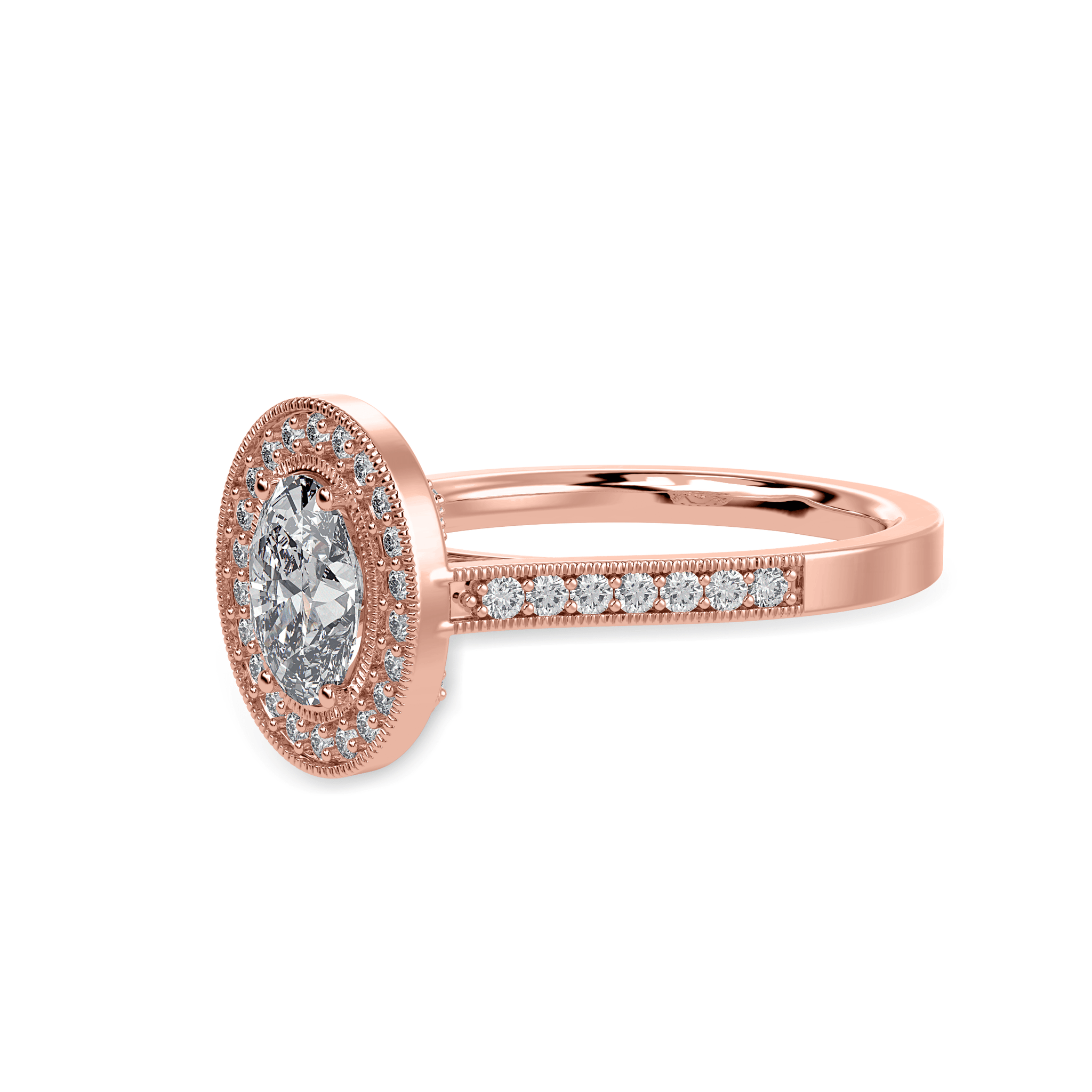 30 Pointer 30-Pointer Oval Cut Solitaire Halo Diamond Shank 18K Rose Gold Ring JL ...