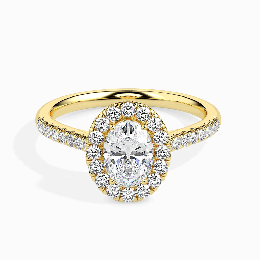 Jewelove™ Rings Women's Band only / VS I 30-Pointer Oval Cut Solitaire Halo Diamond Shank 18K Yellow Gold Ring JL AU 19034Y