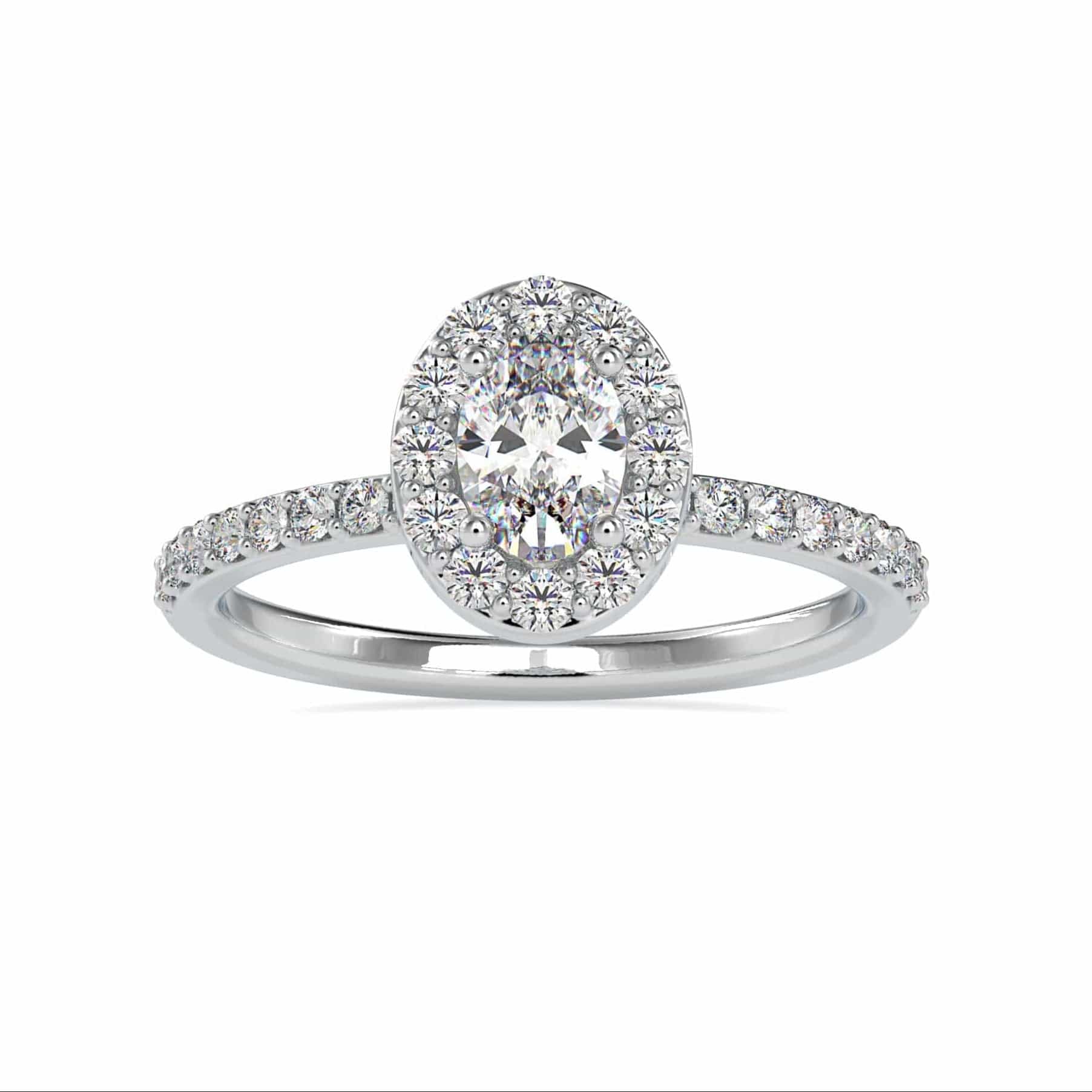 Jewelove™ Rings VS I / Women's Band only 30-Pointer Oval Cut Solitaire Halo Diamond Shank Platinum Ring JL PT 0014