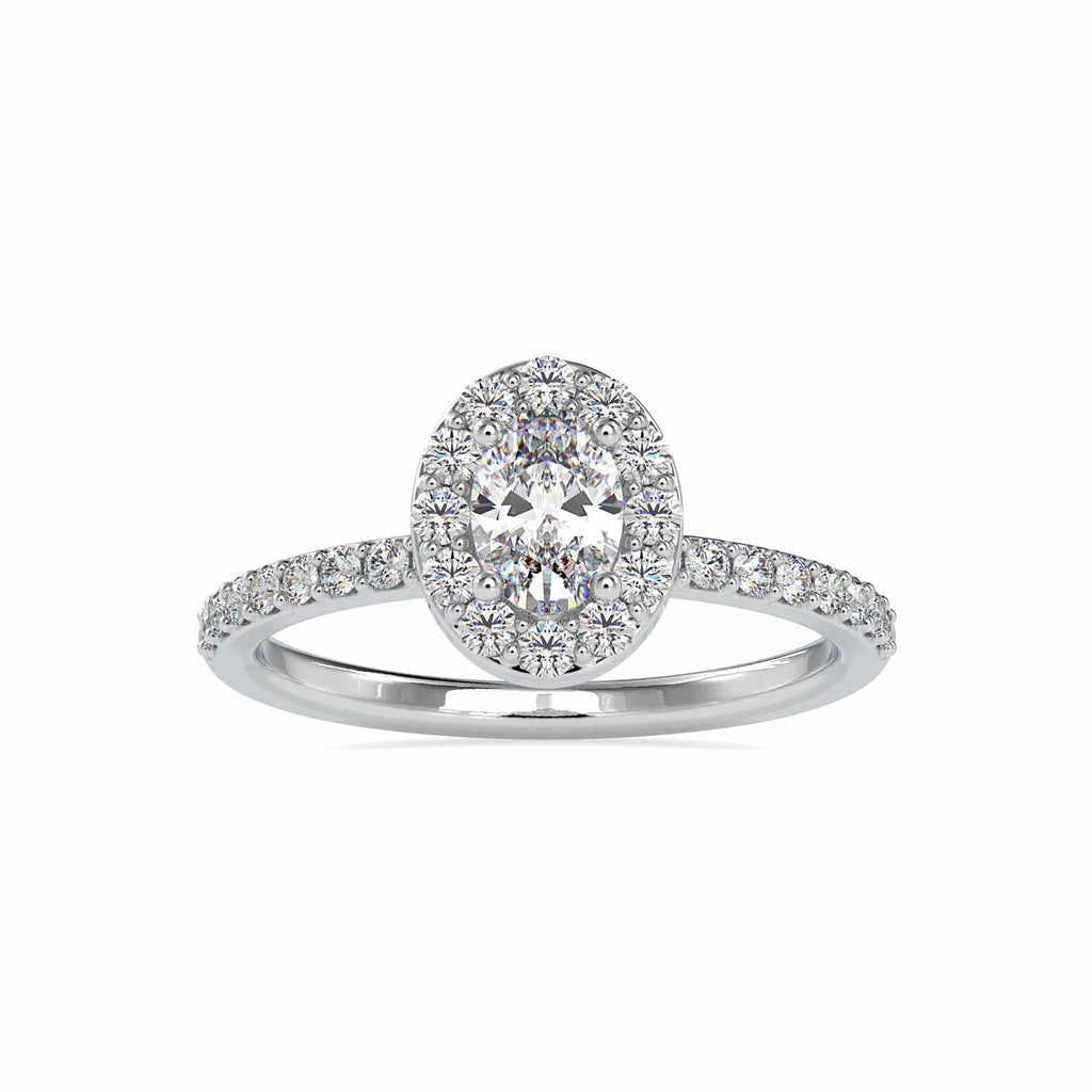 Jewelove™ Rings VS I / Women's Band only 30-Pointer Oval Cut Solitaire Halo Diamond Shank Platinum Ring JL PT 0014