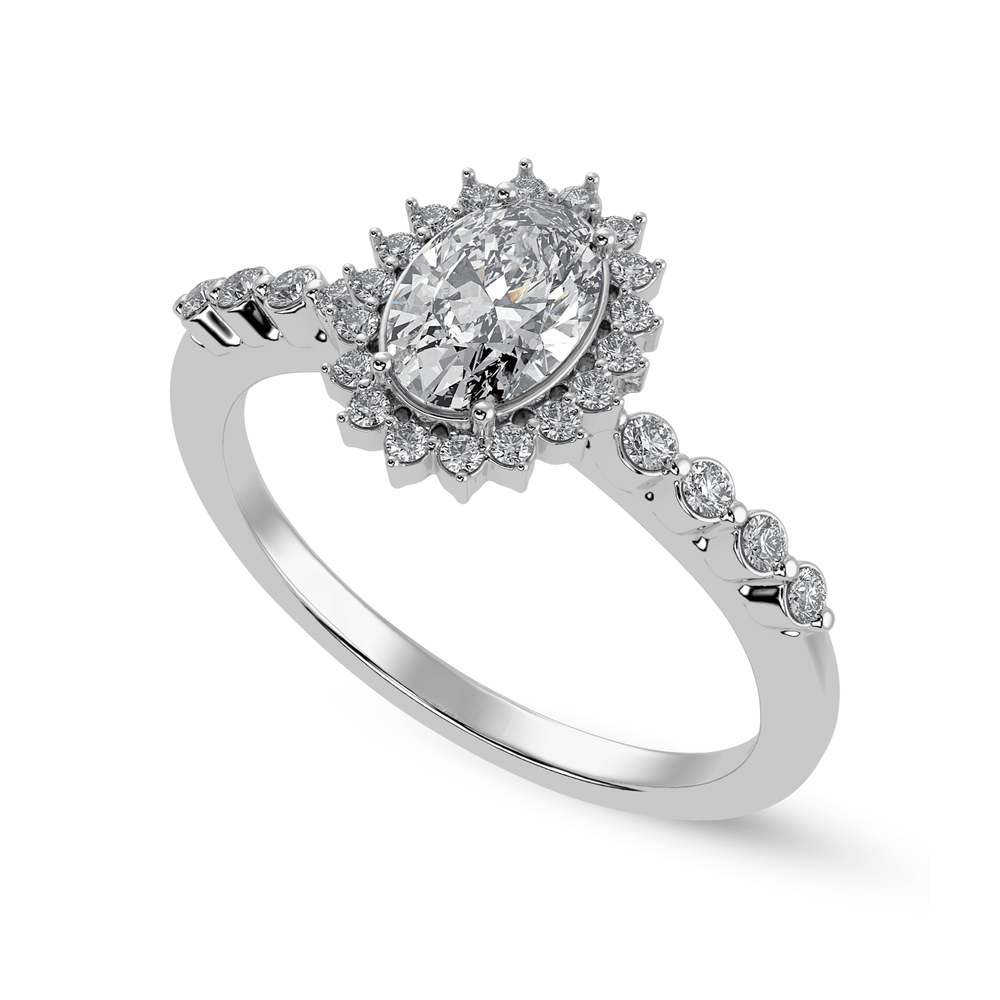 Jewelove™ Rings I VS / Women's Band only 30-Pointer Oval Cut Solitaire Halo Diamond Shank Platinum Ring JL PT 1252