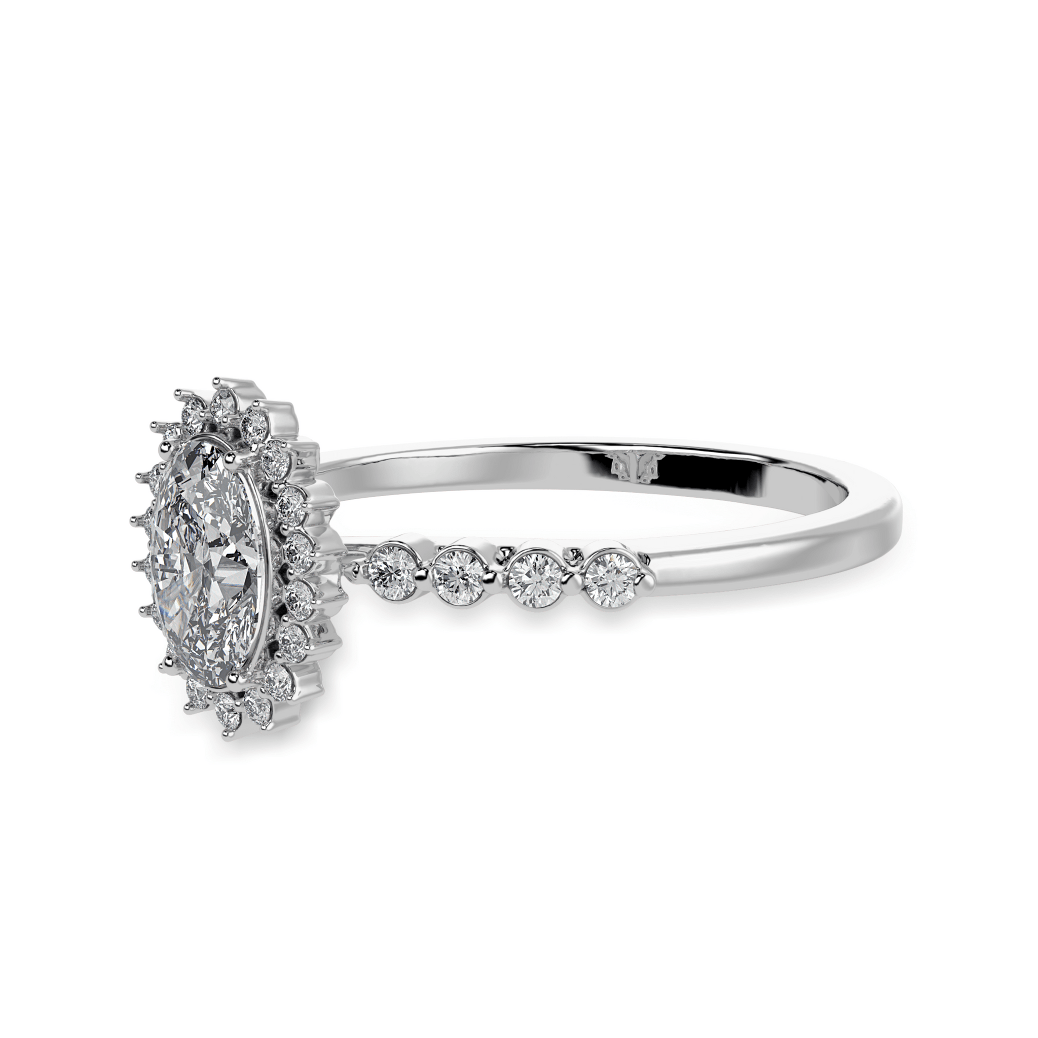 Jewelove™ Rings I VS / Women's Band only 30-Pointer Oval Cut Solitaire Halo Diamond Shank Platinum Ring JL PT 1252