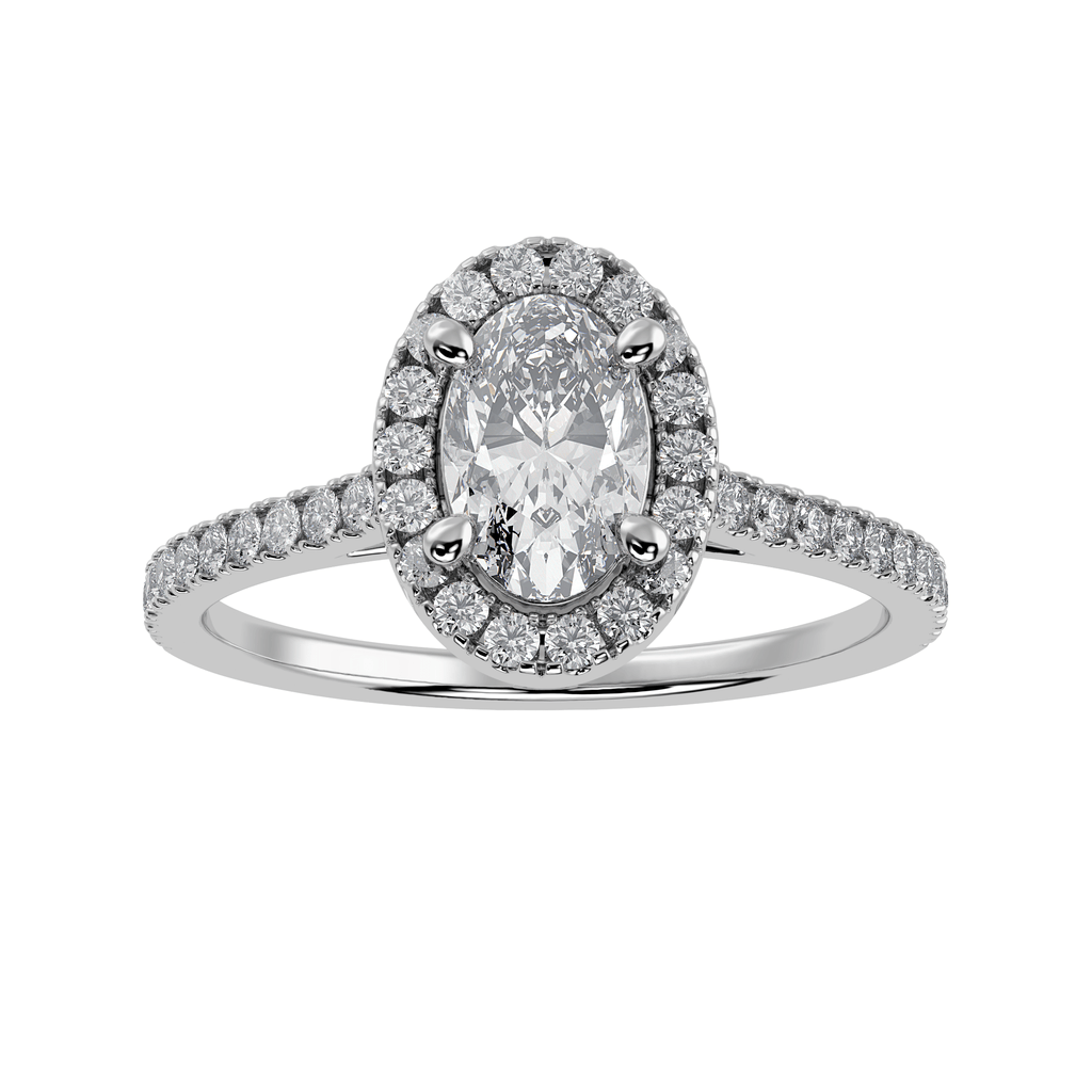 Jewelove™ Rings I VS / Women's Band only 30-Pointer Oval Cut Solitaire Halo Diamond Shank Platinum Ring JL PT 1291