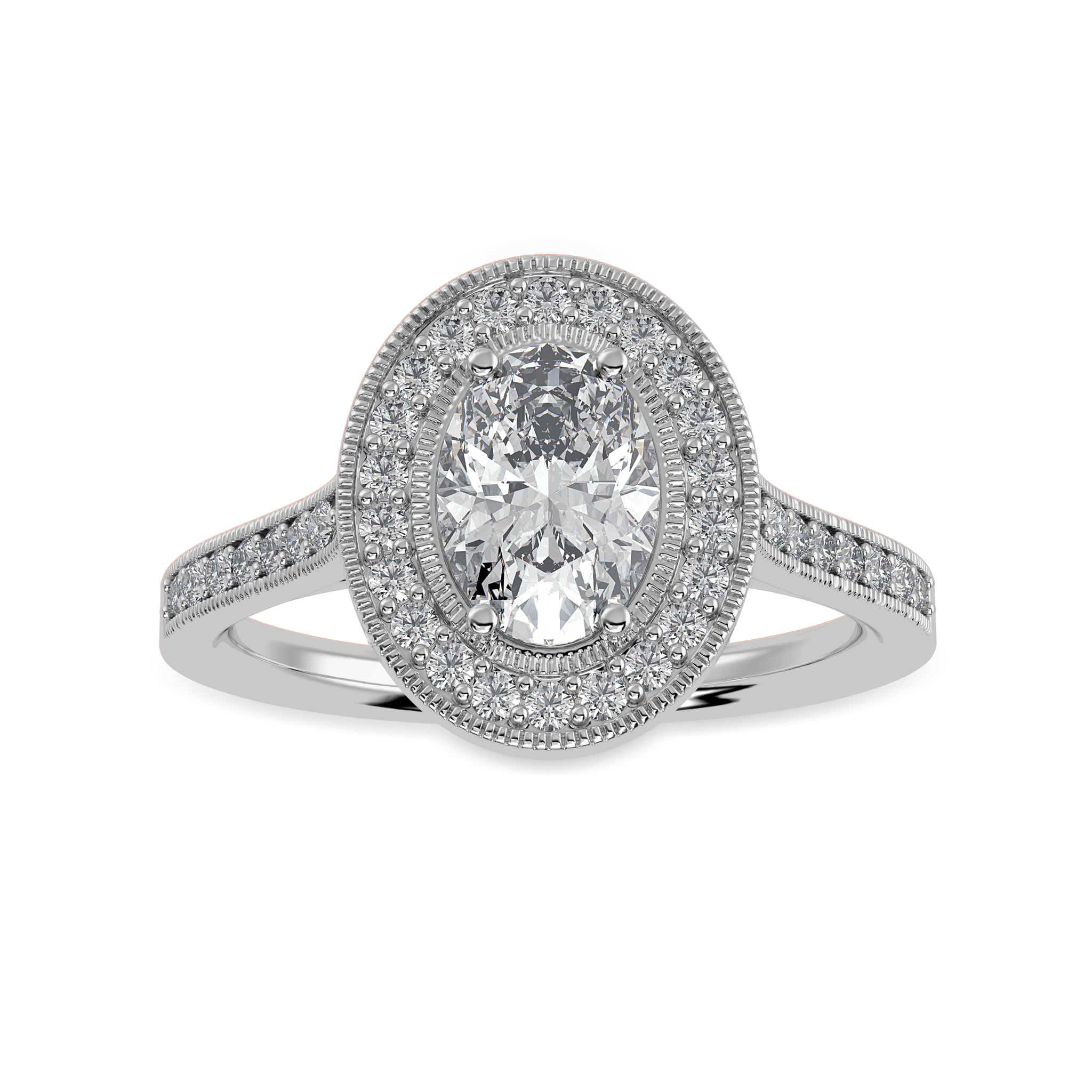 30 Pointer 30-Pointer Oval Cut Solitaire Halo Diamond Shank Platinum Ring JL PT 1 ...