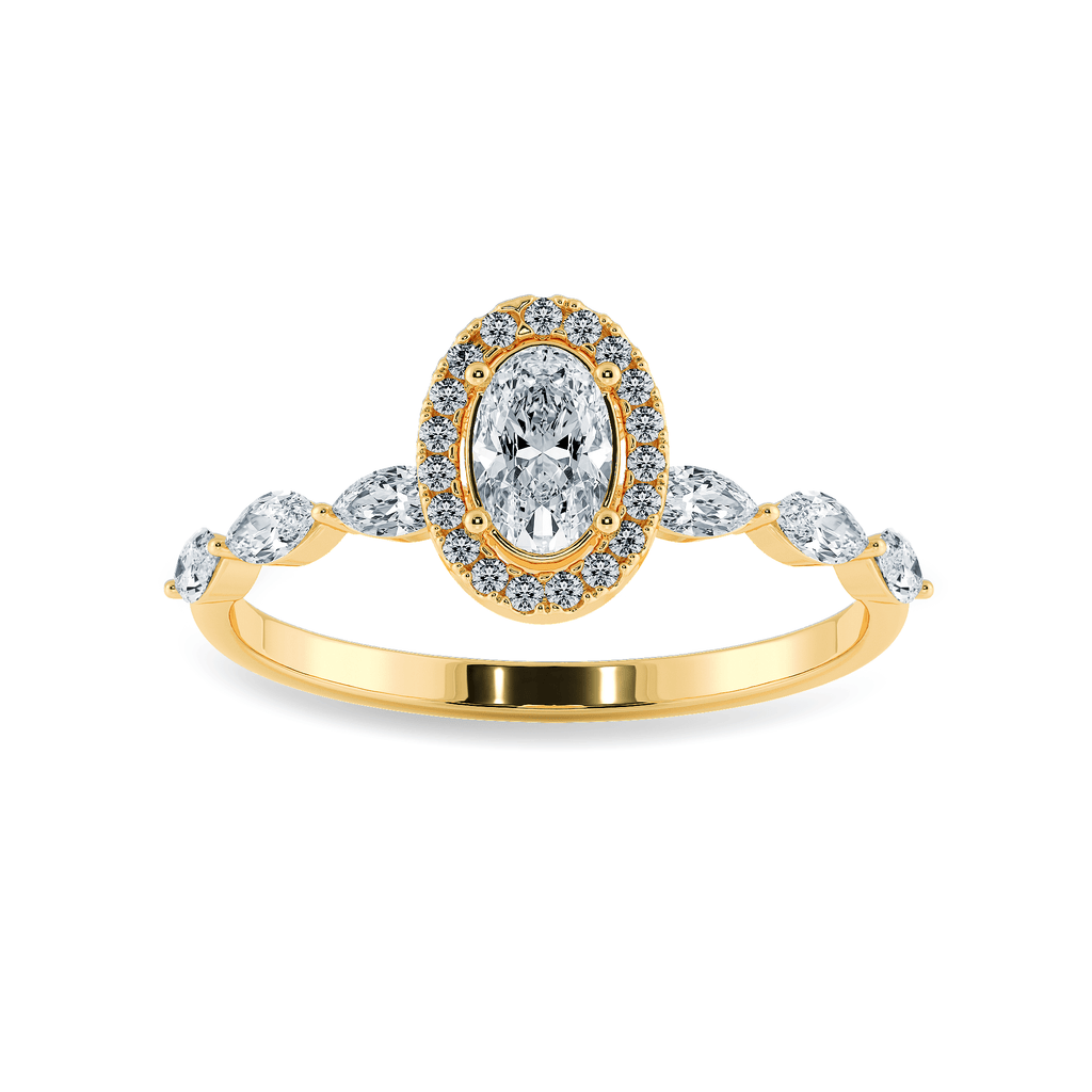 Jewelove™ Rings Women's Band only / VS I 30-Pointer Oval Cut Solitaire Halo Diamonds with Marquise Accents 18K Yellow Gold Ring JL AU 1275Y
