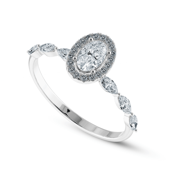 Jewelove™ Rings I VS / Women's Band only 30-Pointer Oval Cut Solitaire Halo Diamonds with Marquise Cut Accents Platinum Ring JL PT 1275