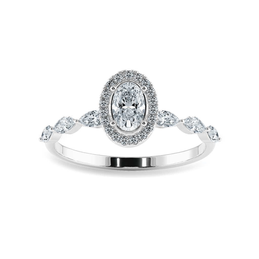 Jewelove™ Rings I VS / Women's Band only 30-Pointer Oval Cut Solitaire Halo Diamonds with Marquise Cut Accents Platinum Ring JL PT 1275