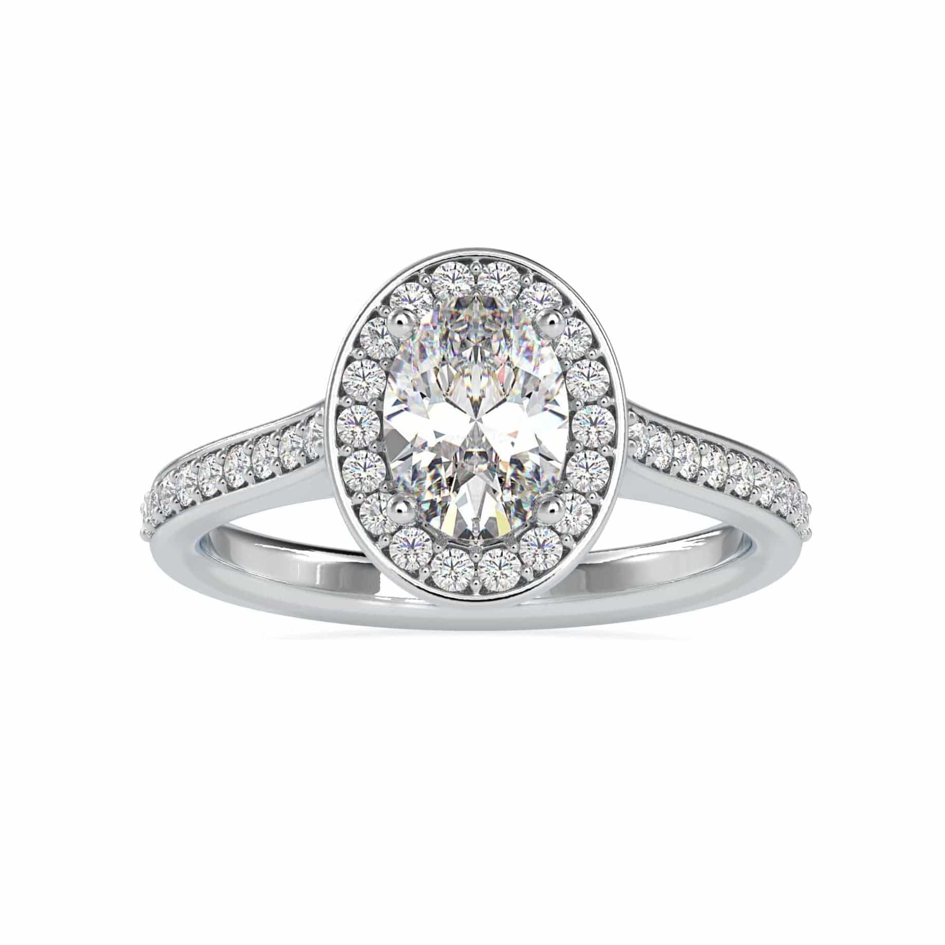 Jewelove™ Rings VS I / Women's Band only 30-Pointer Oval Cut Solitaire Platinum Halo Diamond Shank Engagement Ring JL PT 0060