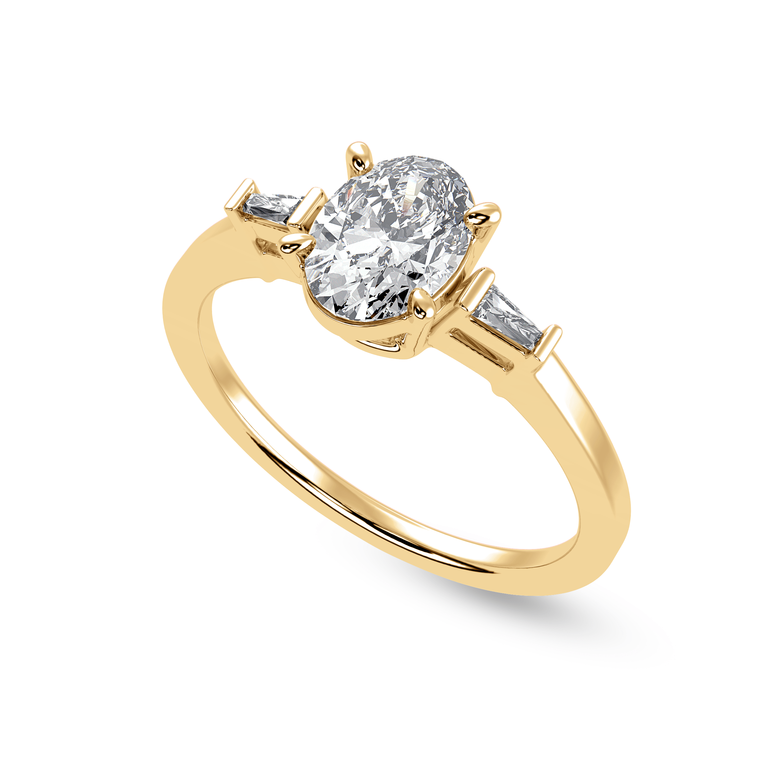 30-Pointer Oval Cut Solitaire with Baguette Diamond Accents 18K Yellow Gold  Ring JL AU 1226Y