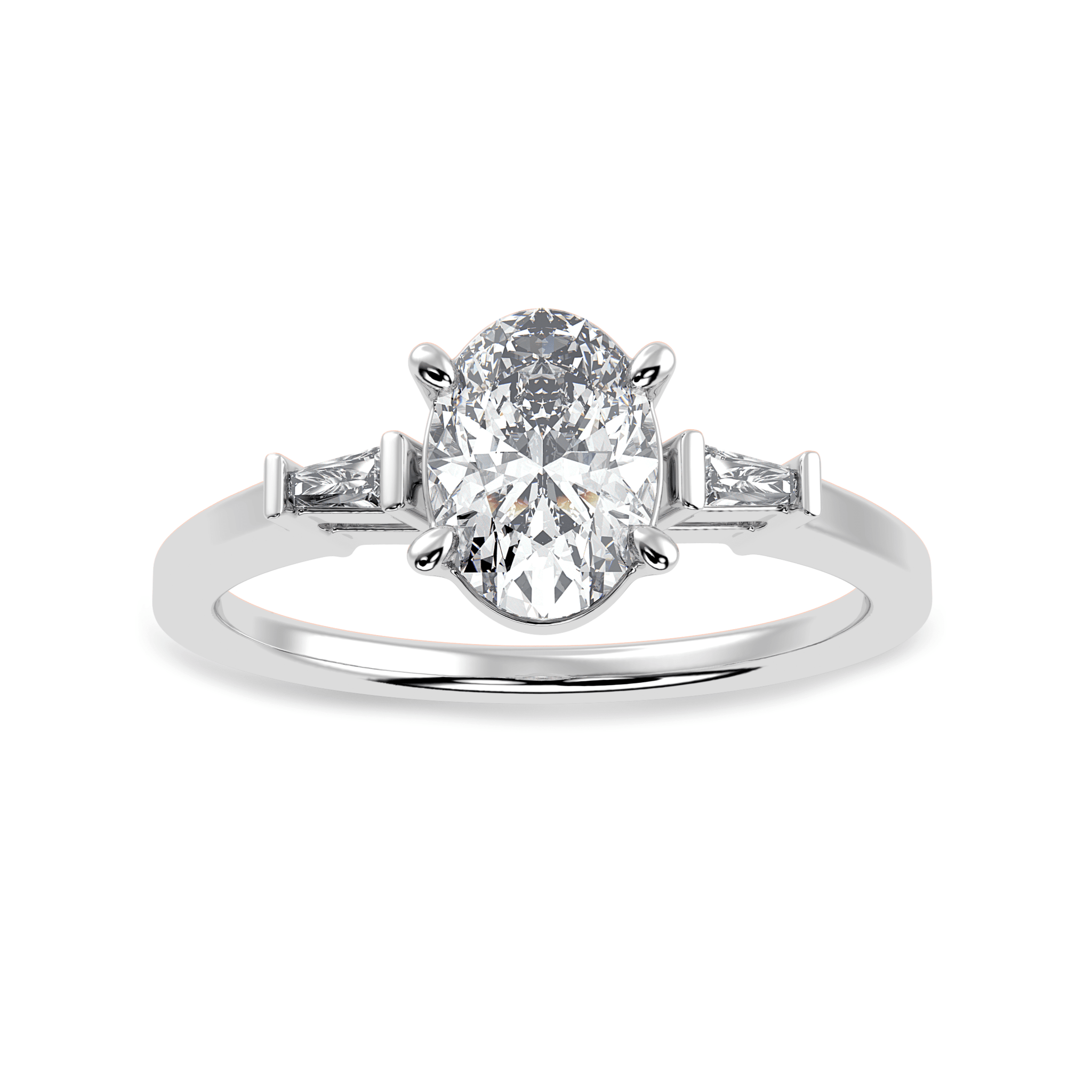 Jewelove™ Rings I VS / Women's Band only 30-Pointer Oval Cut Solitaire with Baguette Diamond Accents Platinum Ring JL PT 1226