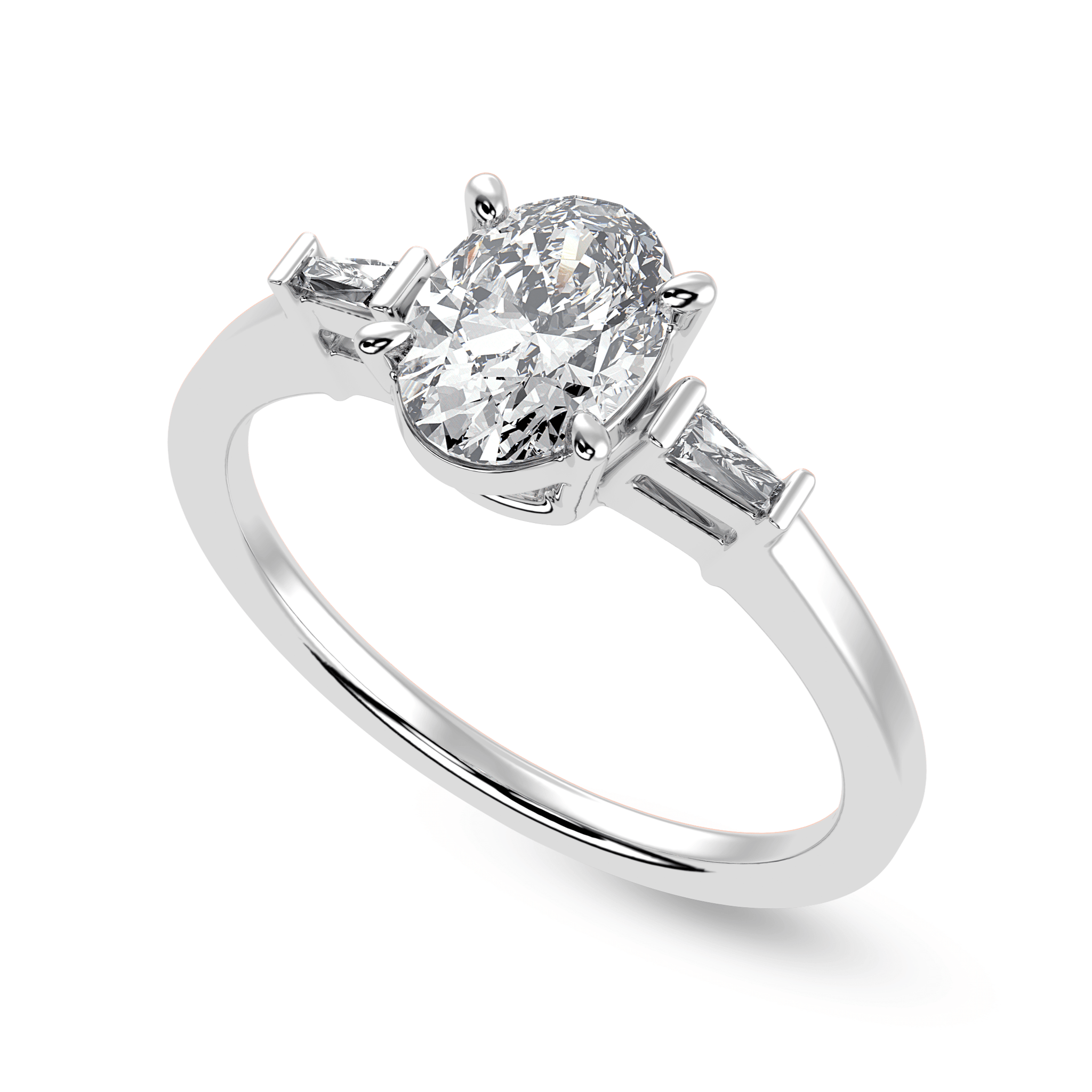 Jewelove™ Rings I VS / Women's Band only 30-Pointer Oval Cut Solitaire with Baguette Diamond Accents Platinum Ring JL PT 1226