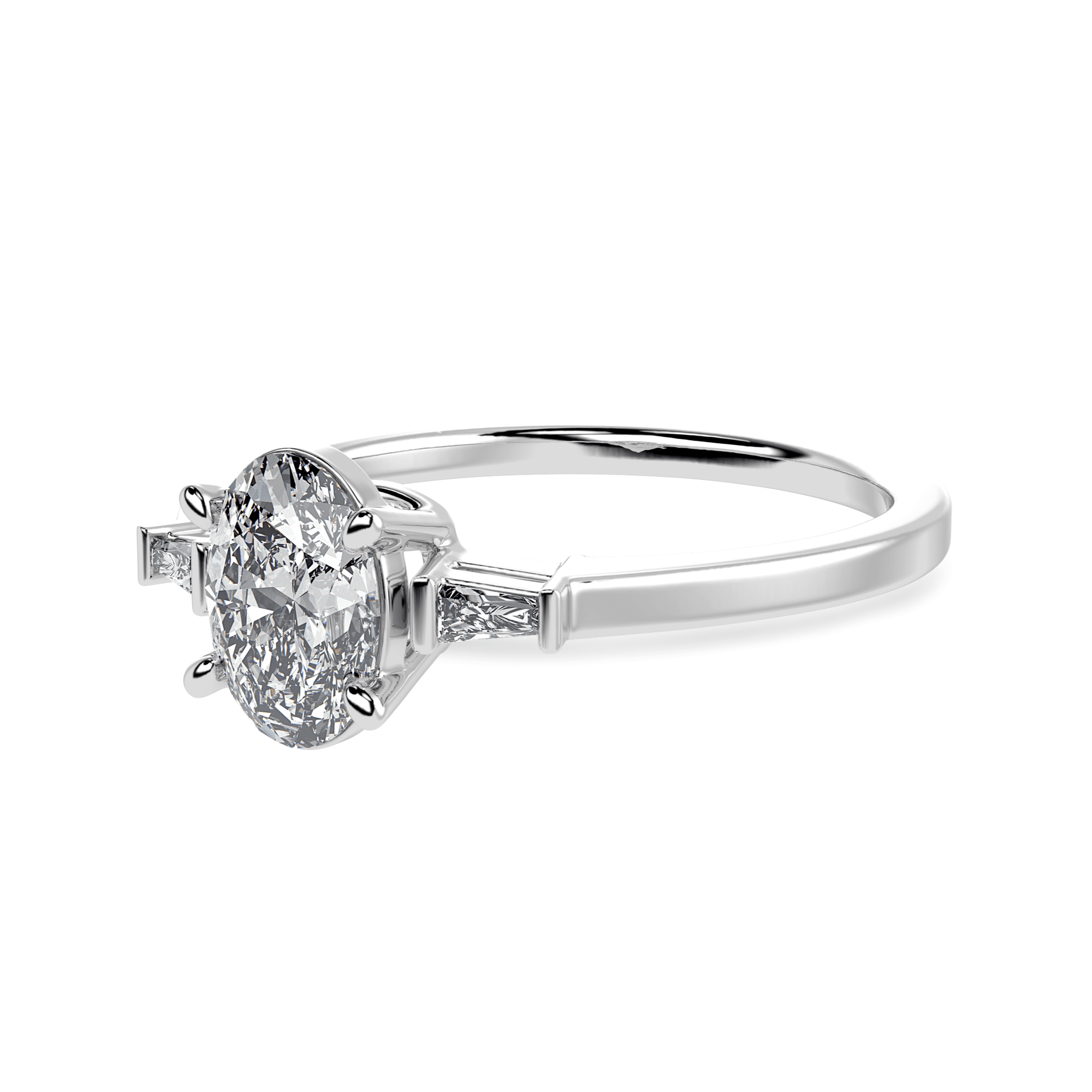 Jewelove™ Rings I VS / Women's Band only 30-Pointer Oval Cut Solitaire with Baguette Diamond Accents Platinum Ring JL PT 1226
