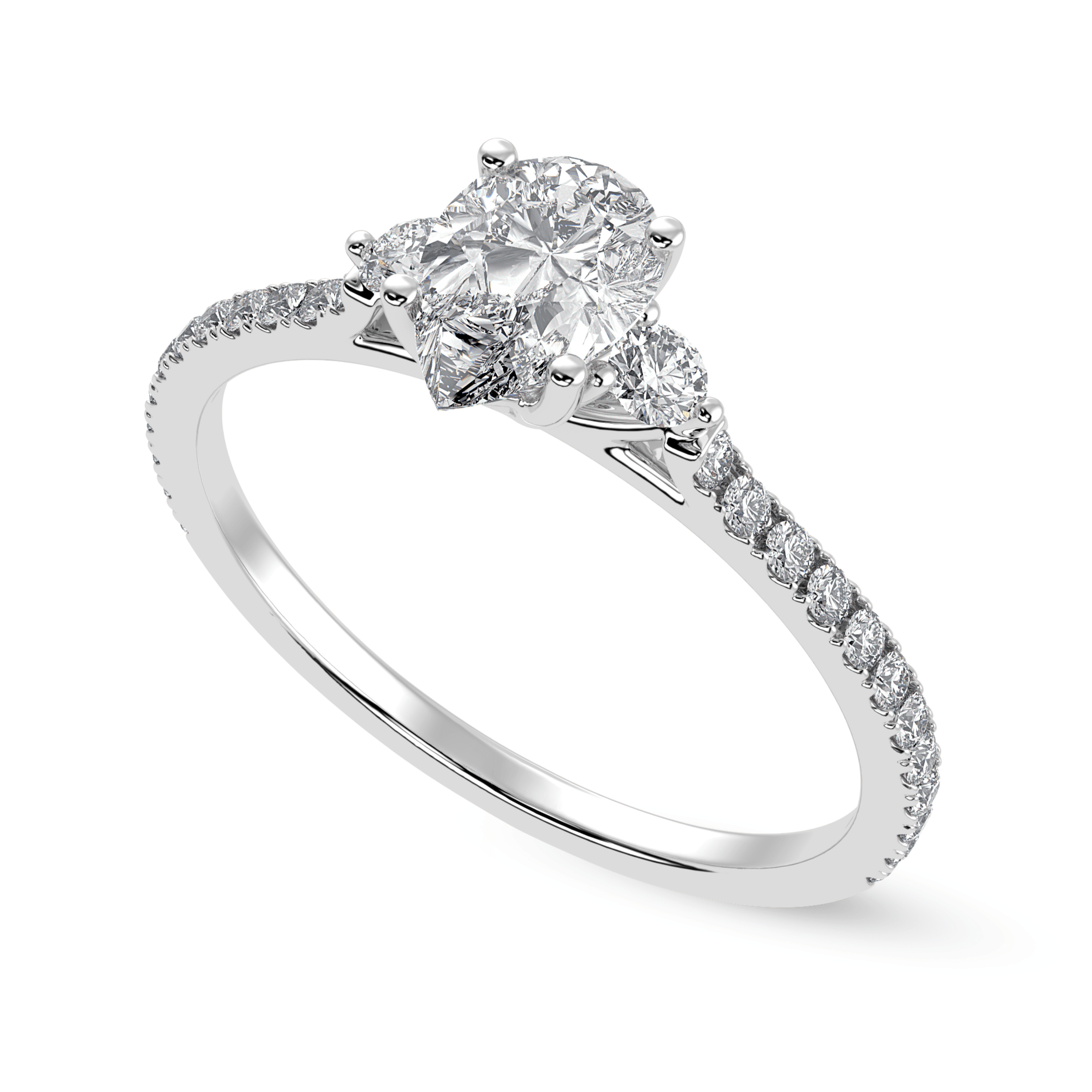 Jewelove™ Rings I VS / Women's Band only 30-Pointer Pear Cut Solitaire Diamond Accents Shank Platinum Ring JL PT 1245