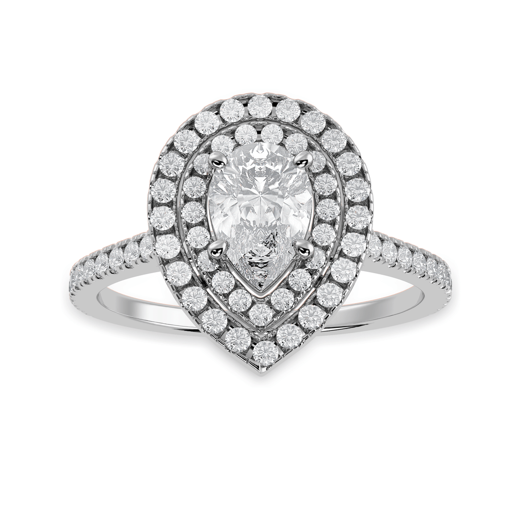 Jewelove™ Rings I VS / Women's Band only 30-Pointer Pear Cut Solitaire Double Halo Diamond Shank Platinum Ring JL PT 1300