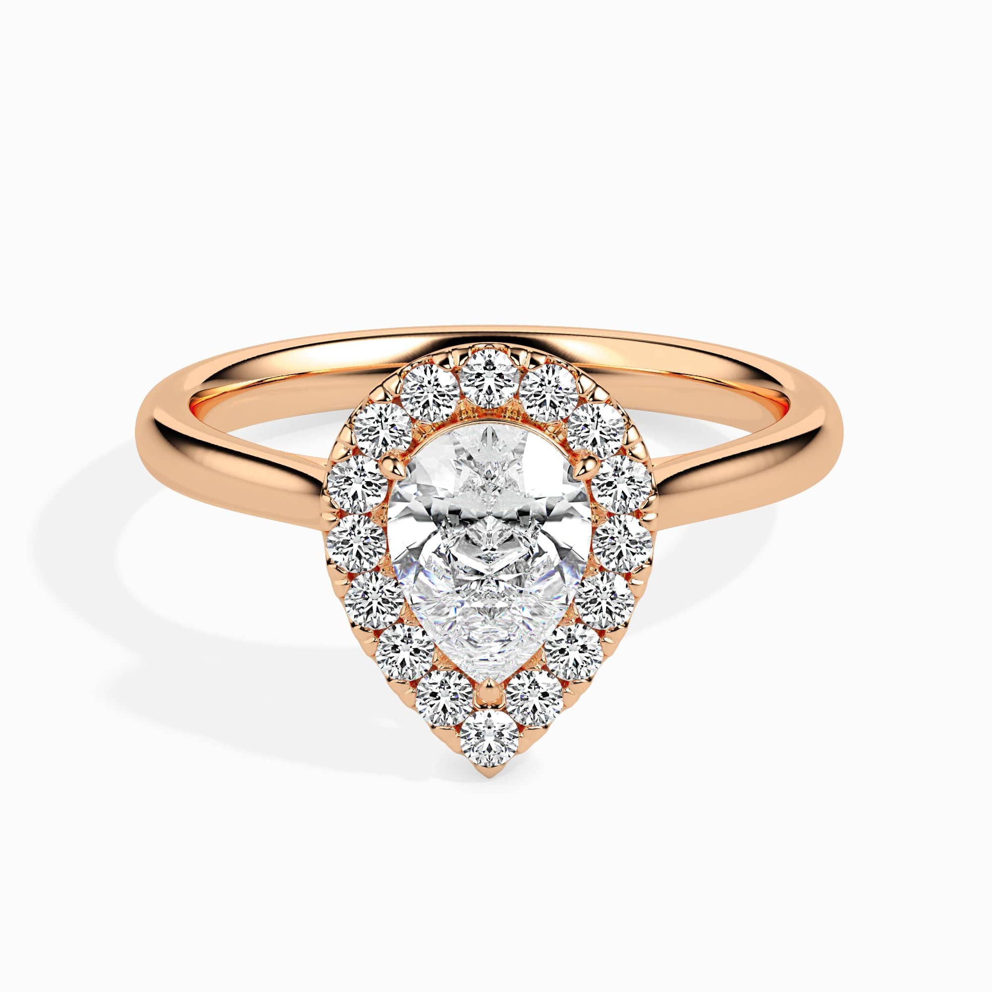30-Pointer Pear Cut Solitaire Halo Diamond 18K Rose Gold Ring JL AU 19030R