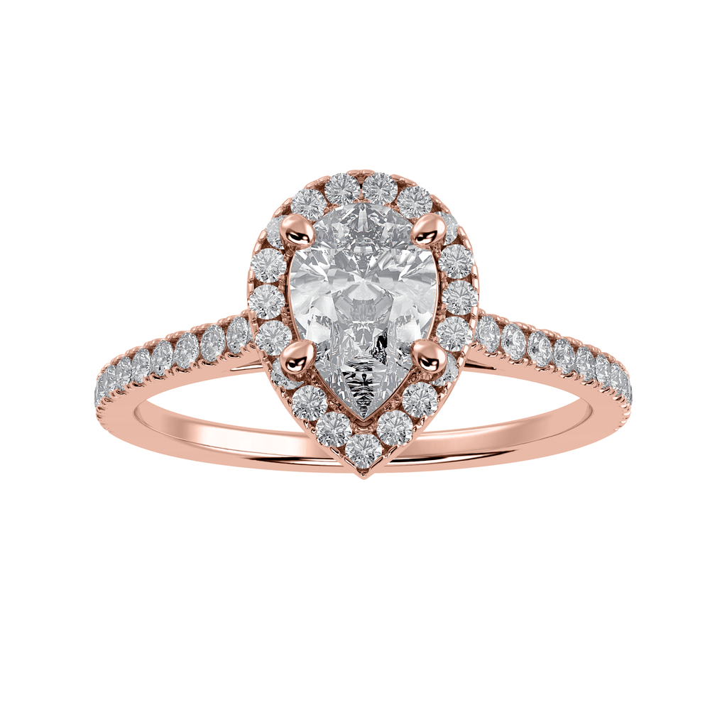 Jewelove™ Rings Women's Band only / VS I 30-Pointer Pear Cut Solitaire Halo Diamond Shank 18K Rose Gold Ring JL AU 1292R