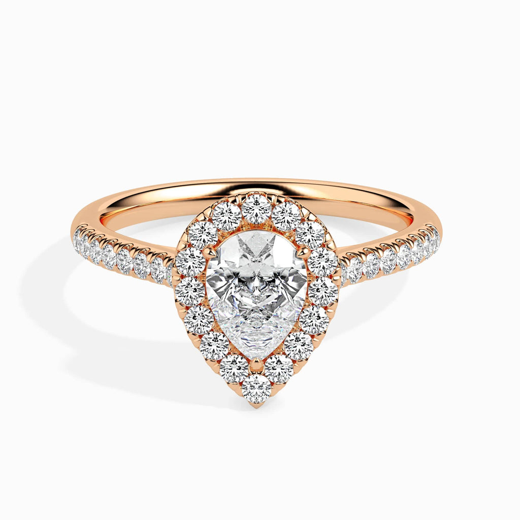 Jewelove™ Rings Women's Band only / VS I 30-Pointer Pear Cut Solitaire Halo Diamond Shank 18K Rose Gold Ring JL AU 19040R