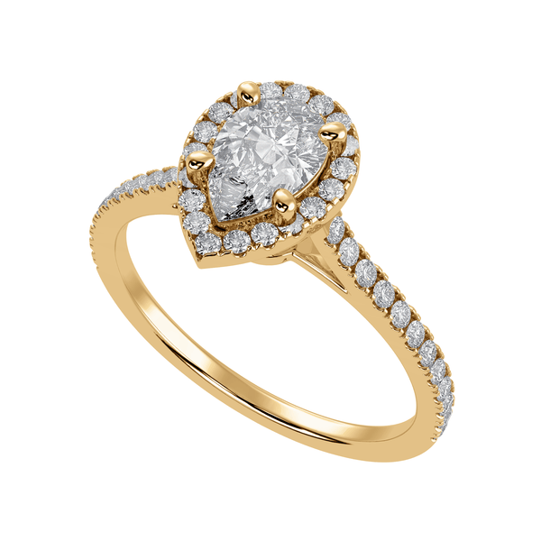 Jewelove™ Rings Women's Band only / VS I 30-Pointer Pear Cut Solitaire Halo Diamond Shank 18K Yellow Gold Ring JL AU 1292Y
