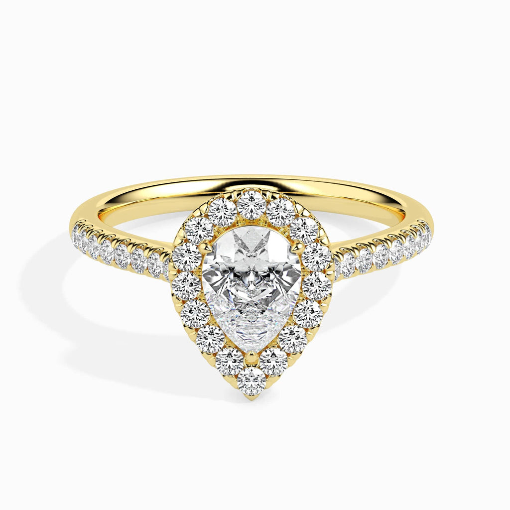 Jewelove™ Rings Women's Band only / VS I 30-Pointer Pear Cut Solitaire Halo Diamond Shank 18K Yellow Gold Ring JL AU 19040Y