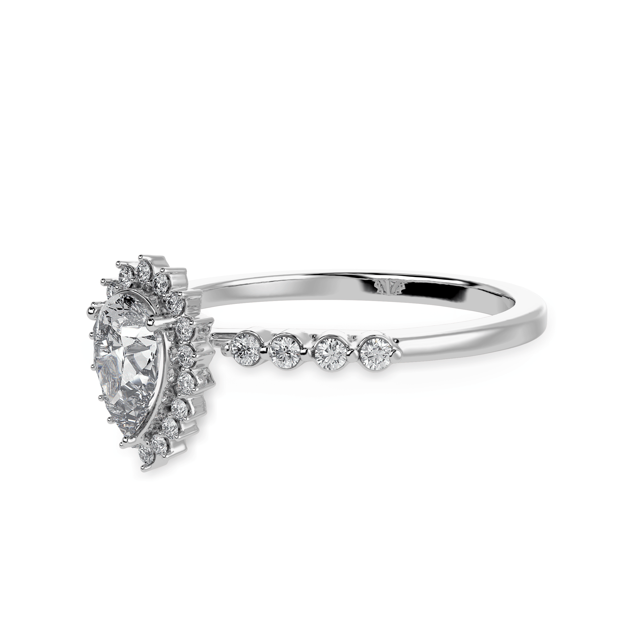 Jewelove™ Rings I VS / Women's Band only 30-Pointer Pear Cut Solitaire Halo Diamond Shank Platinum Ring JL PT 1253