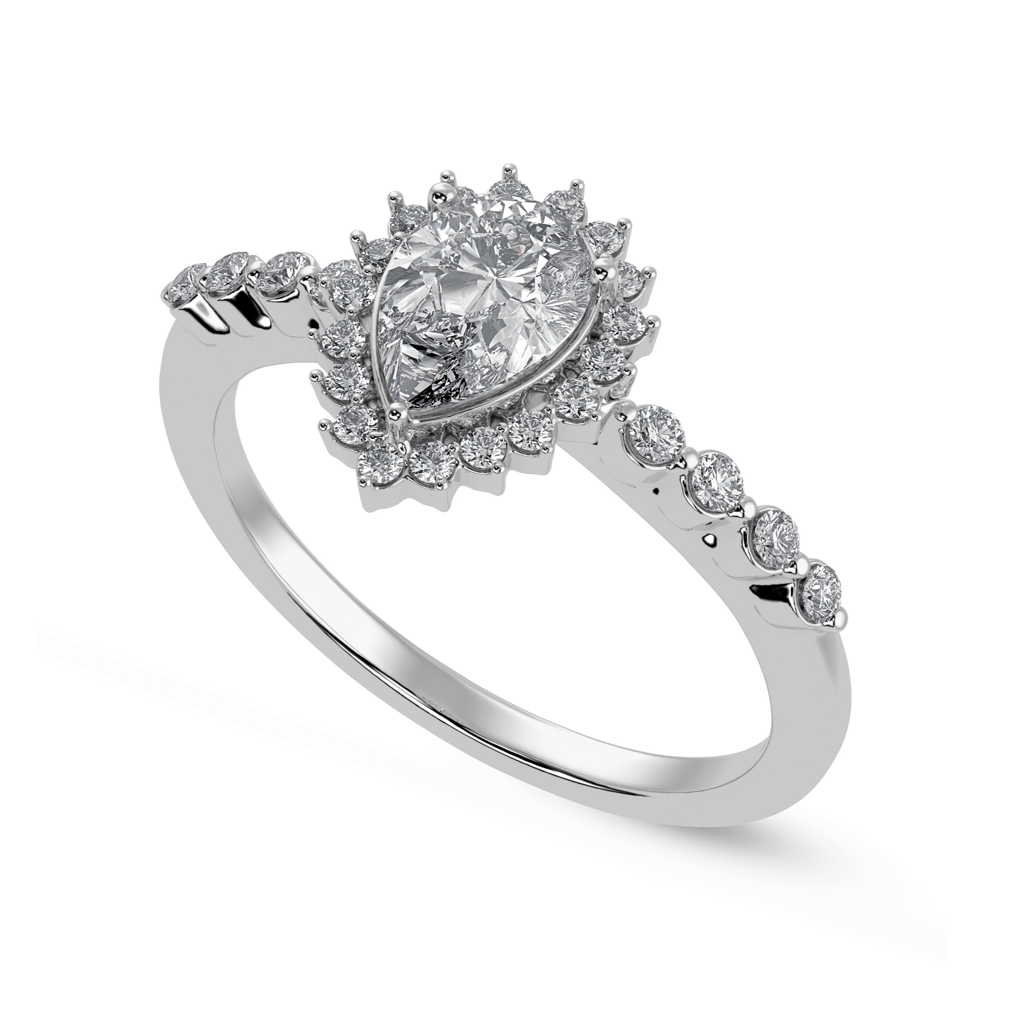 Jewelove™ Rings I VS / Women's Band only 30-Pointer Pear Cut Solitaire Halo Diamond Shank Platinum Ring JL PT 1253