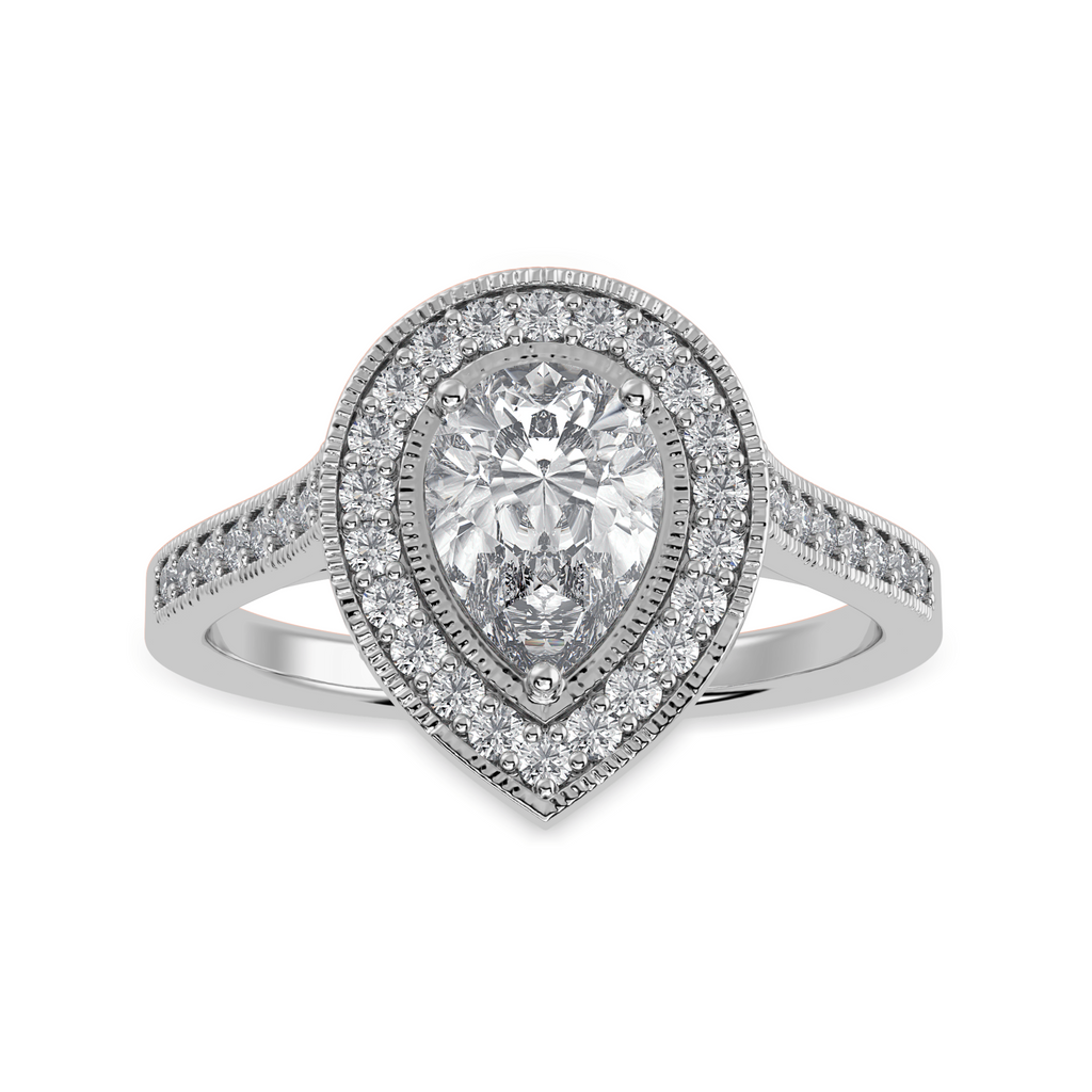 Jewelove™ Rings I VS / Women's Band only 30-Pointer Pear Cut Solitaire Halo Diamond Shank Platinum Ring JL PT 1327