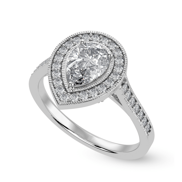 Jewelove™ Rings I VS / Women's Band only 30-Pointer Pear Cut Solitaire Halo Diamond Shank Platinum Ring JL PT 1327