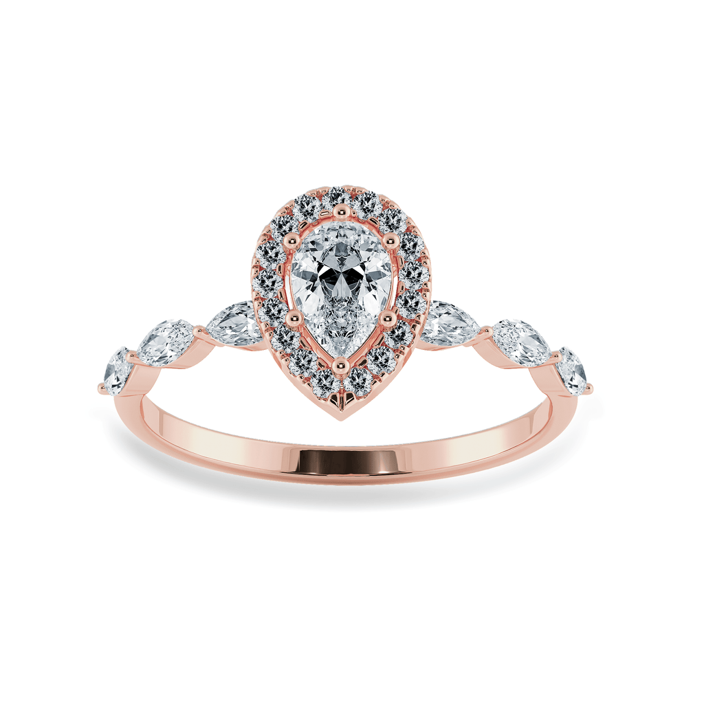 Jewelove™ Rings Women's Band only / VS I 30-Pointer Pear Cut Solitaire Halo Diamonds with Marquise Cut Diamonds Accents 18K Rose Gold Ring JL AU 1276R