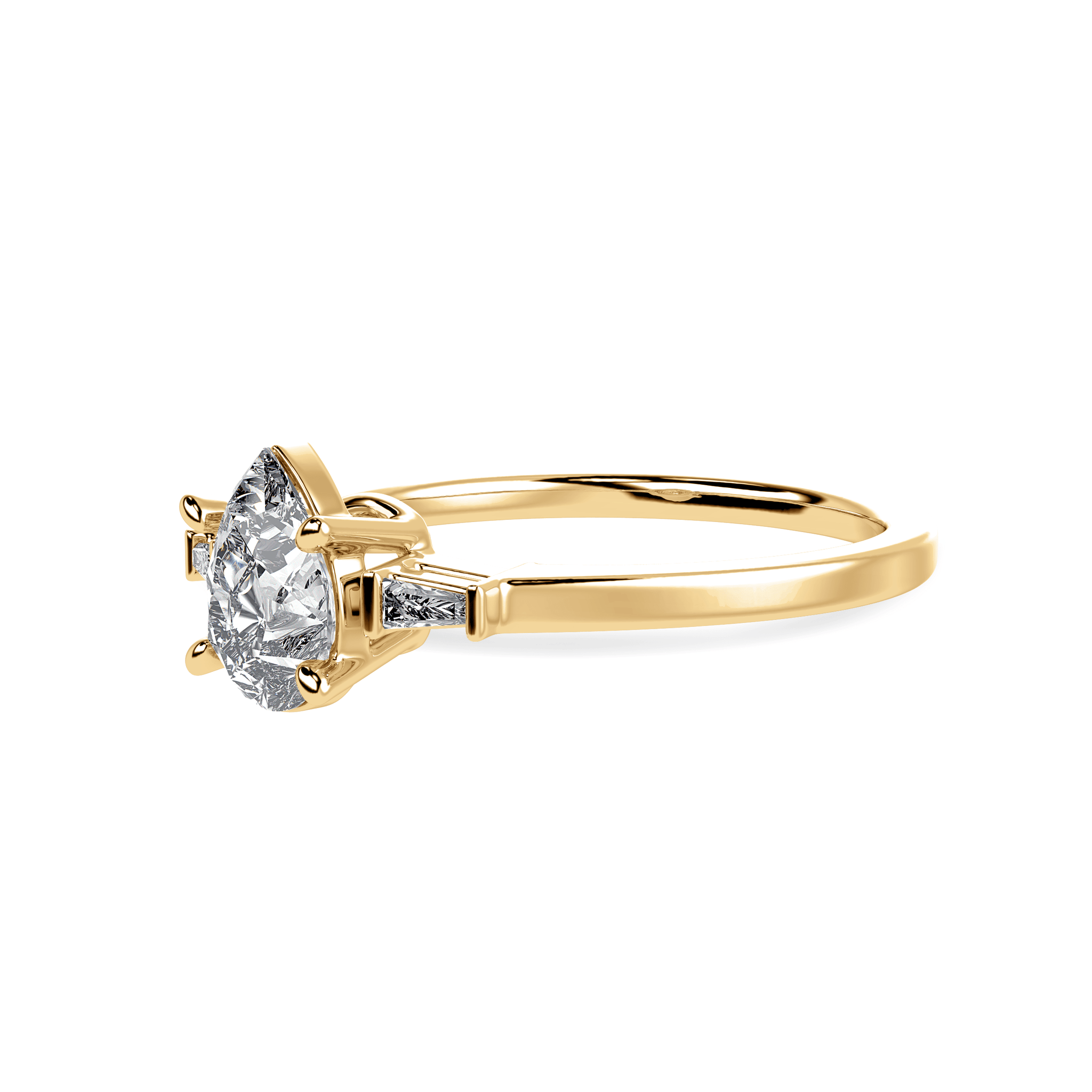 30 Pointer 30-Pointer Pear Cut Solitaire with Baguette Diamond Accents 18K Yellow ...