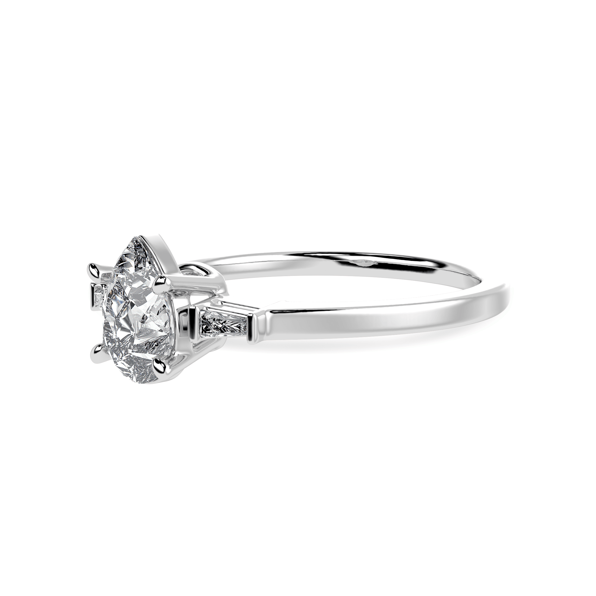 Jewelove™ Rings I VS / Women's Band only 30-Pointer Pear Cut Solitaire with Baguette Diamond Accents Platinum Ring JL PT 1227