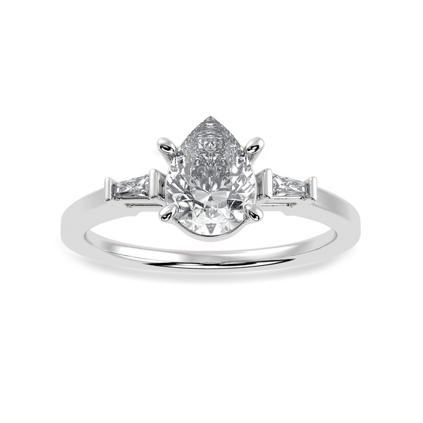 Jewelove™ Rings I VS / Women's Band only 30-Pointer Pear Cut Solitaire with Baguette Diamond Accents Platinum Ring JL PT 1227