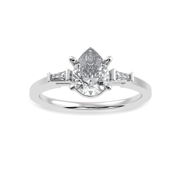 Jewelove™ Rings I VS / Women's Band only 30-Pointer Pear Cut Solitaire with Baguette Diamond Accents Platinum Ring JL PT 1227