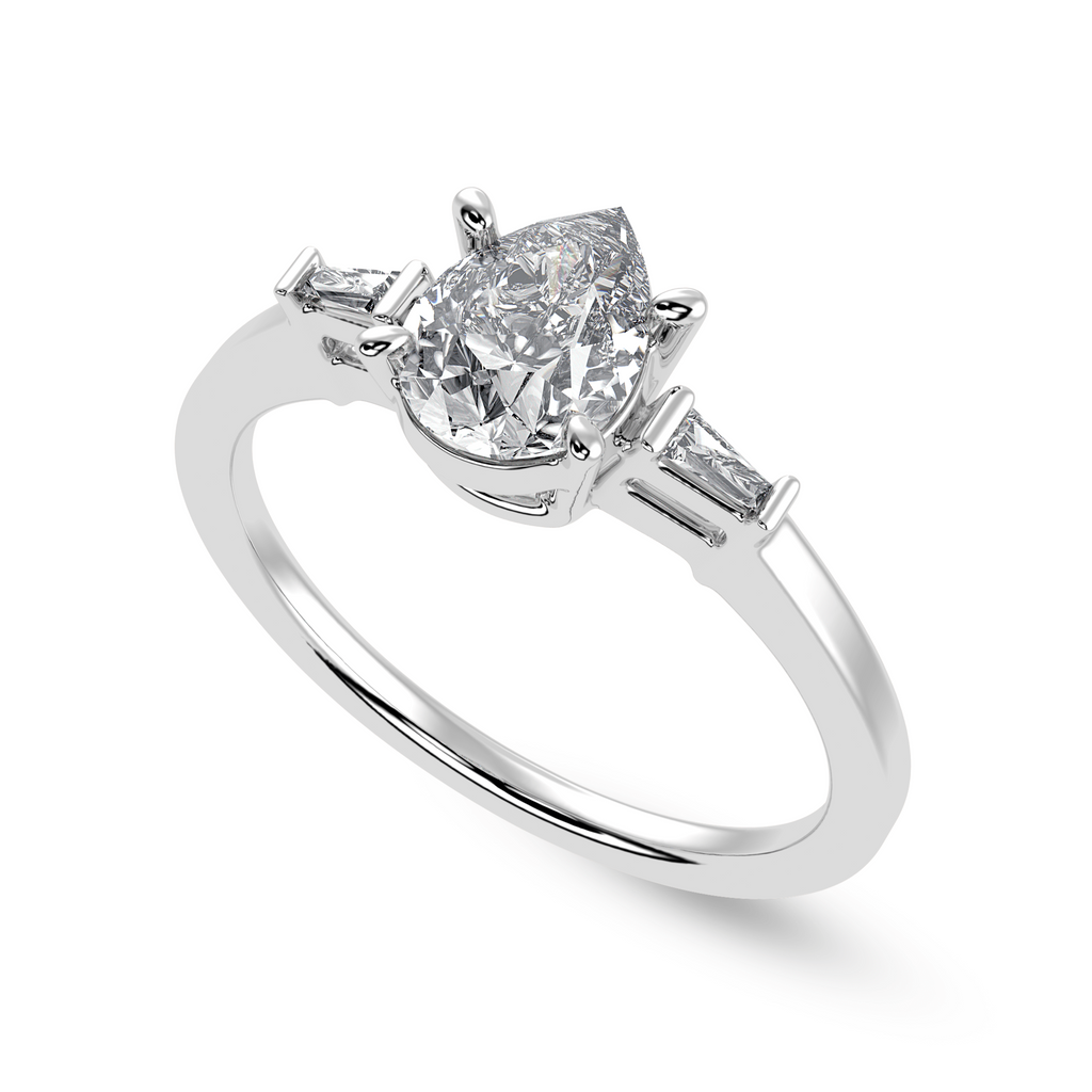 Jewelove™ Rings I VS / Women's Band only 30-Pointer Pear Cut Solitaire with Baguette Diamond Accents Platinum Ring JL PT 1227