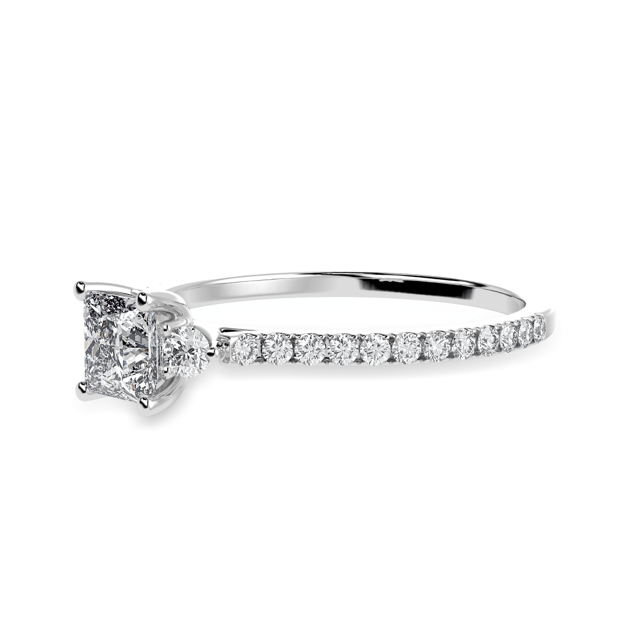 Jewelove™ Rings I VS / Women's Band only 30-Pointer Princess Cut Solitaire Diamond Accents Shank Platinum Ring JL PT 1240