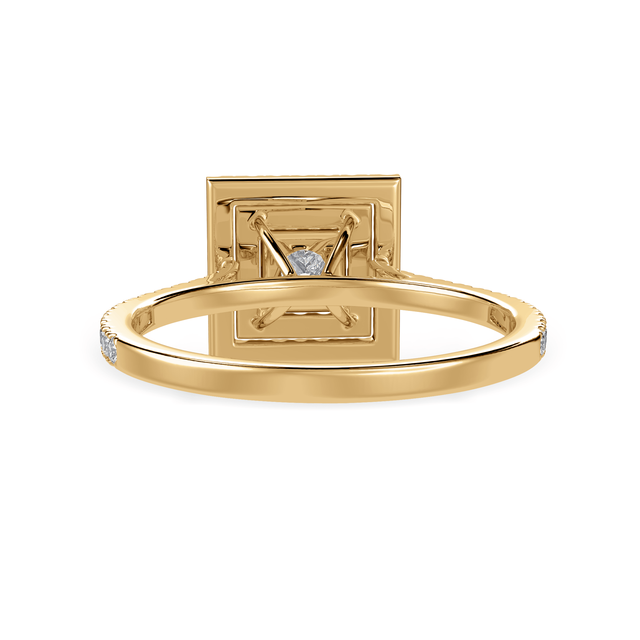 30 Pointer 30-Pointer Princess Cut Solitaire Double Halo Diamond Shank 18K Yellow ...
