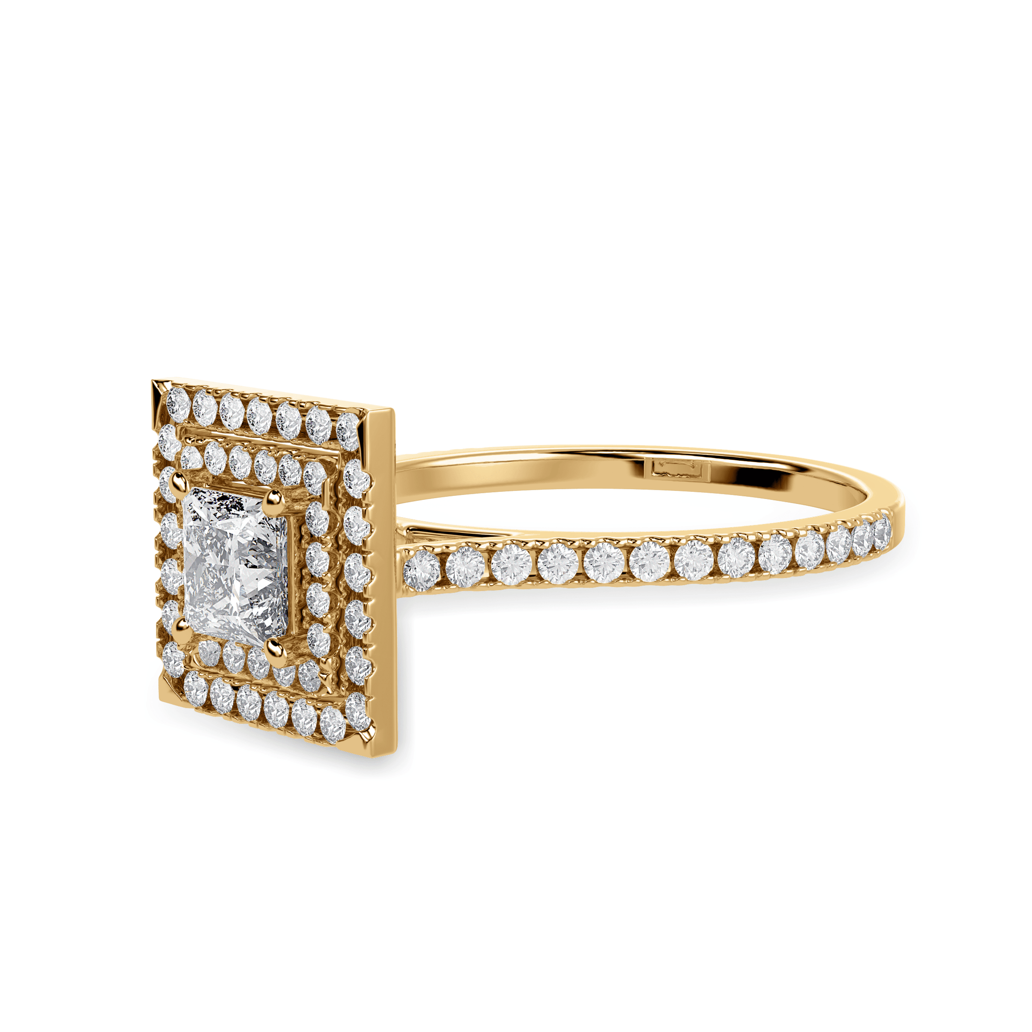 30 Pointer 30-Pointer Princess Cut Solitaire Double Halo Diamond Shank 18K Yellow ...
