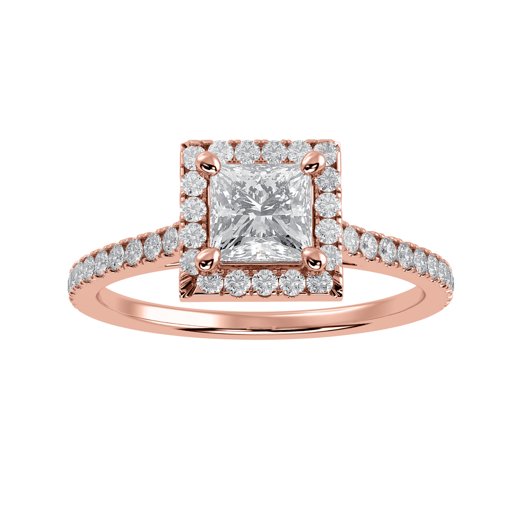 Jewelove™ Rings Women's Band only / VS I 30-Pointer Princess Cut Solitaire Halo Diamond Shank 18K Rose Gold Ring JL AU 1293R