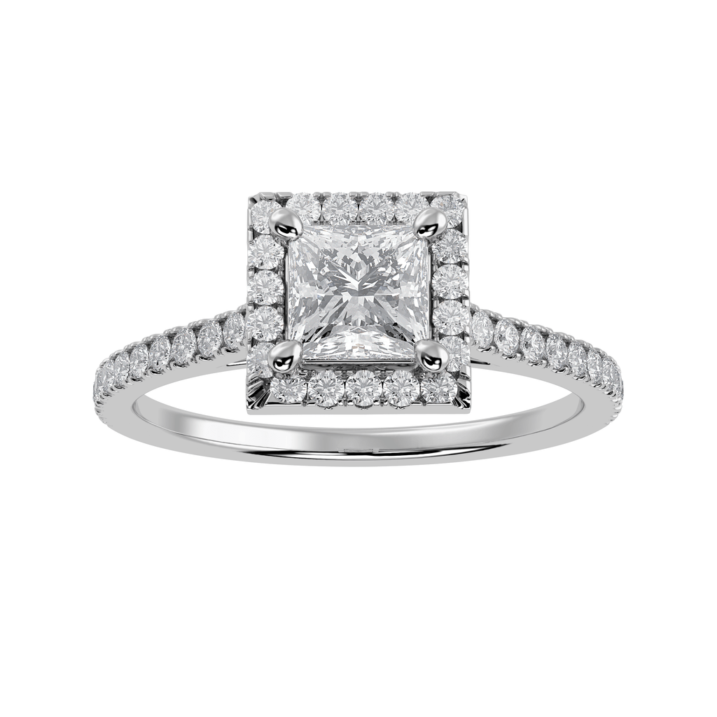 Buy 30-Pointer Princess Cut Solitaire Halo Diamond Shank Platinum Ring ...