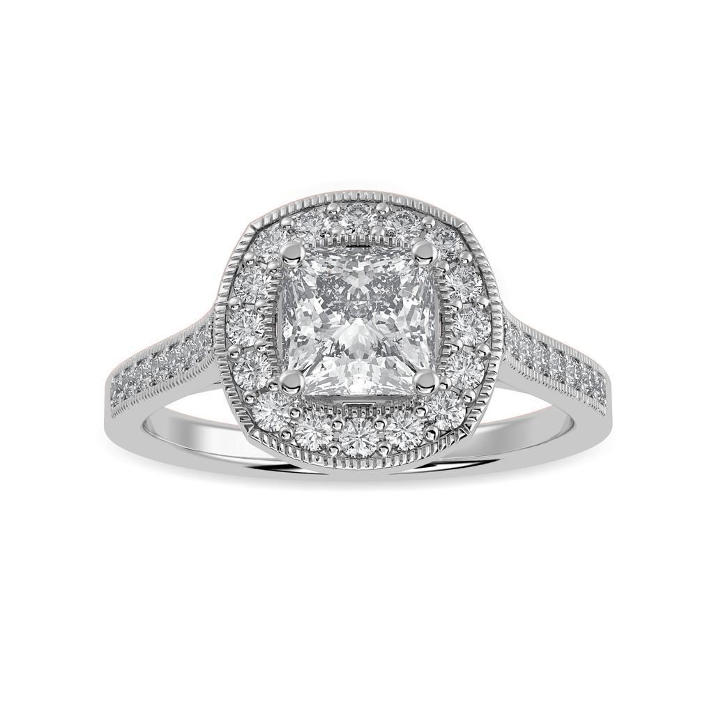 Jewelove™ Rings I VS / Women's Band only 30-Pointer Princess Cut Solitaire Halo Diamond Shank Platinum Ring JL PT 1331