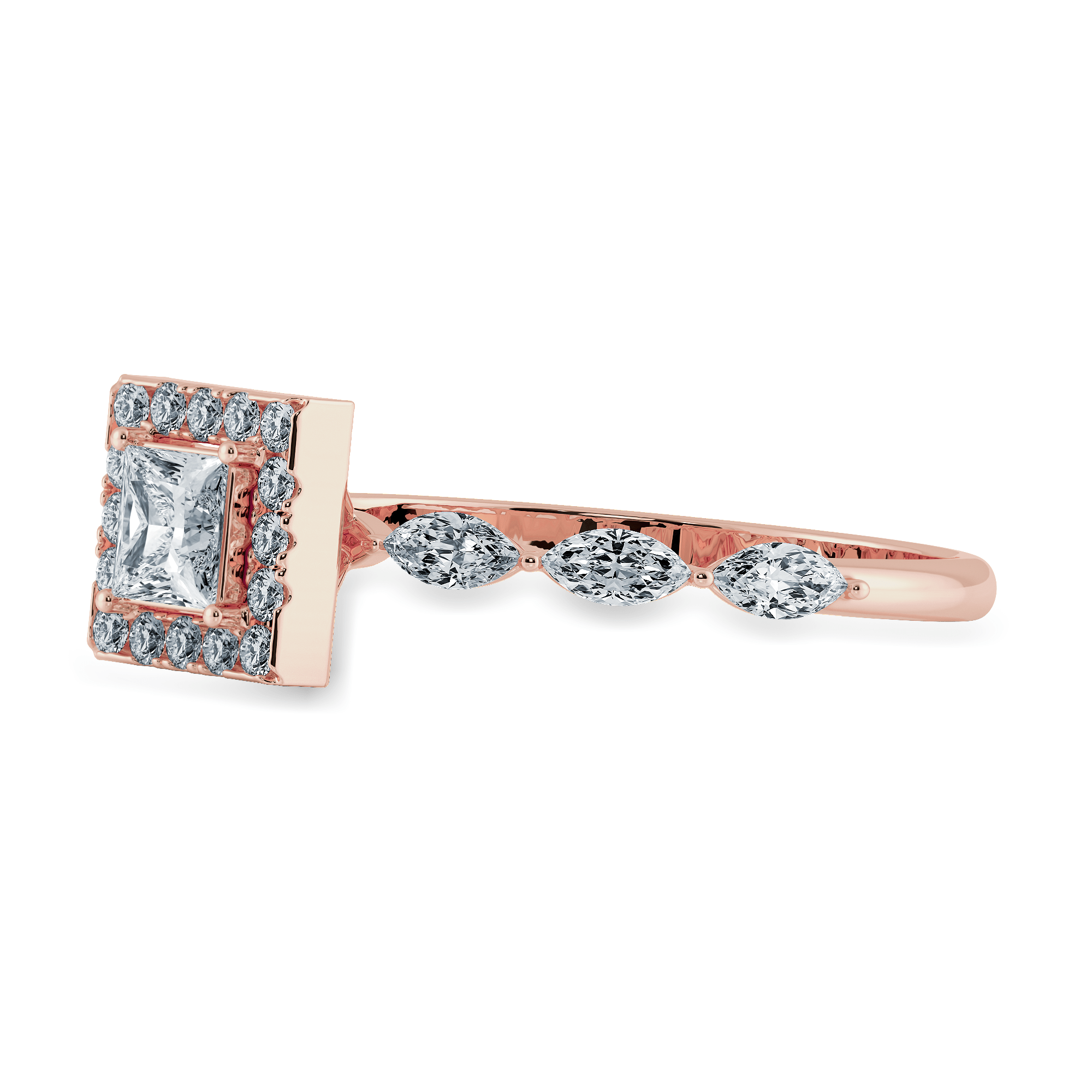 Jewelove™ Rings Women's Band only / VS I 30-Pointer Princess Cut Solitaire Halo Diamond with Marquise Cut Diamond Accents 18K Rose Gold Ring JL AU 1277R