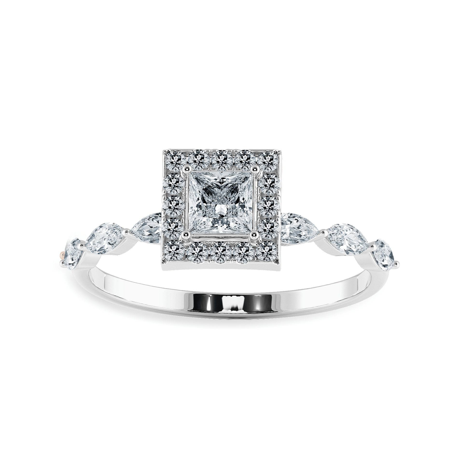 Jewelove™ Rings I VS / Women's Band only 30-Pointer Princess Cut Solitaire Halo Diamond with Marquise Cut Diamond Accents Platinum Ring JL PT 1277