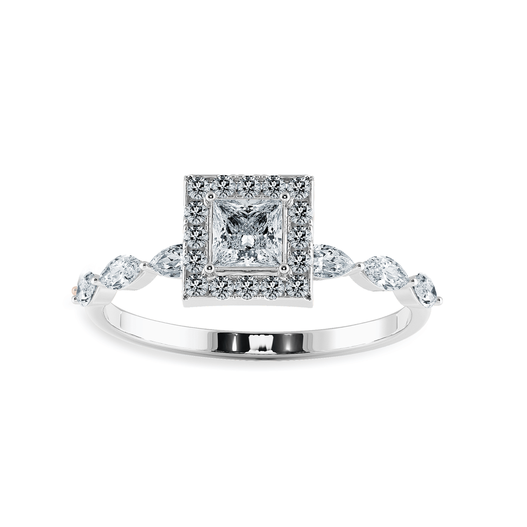 Jewelove™ Rings I VS / Women's Band only 30-Pointer Princess Cut Solitaire Halo Diamond with Marquise Cut Diamond Accents Platinum Ring JL PT 1277