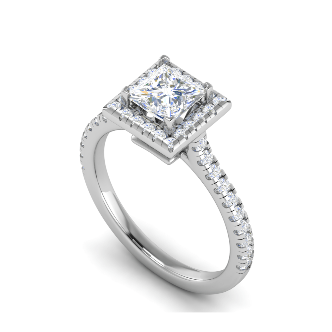 Jewelove™ Rings VVS GH / Women's Band only 30-Pointer Princess Cut Solitaire Square Halo Diamond Shank Platinum Ring JL PT RH PR 130