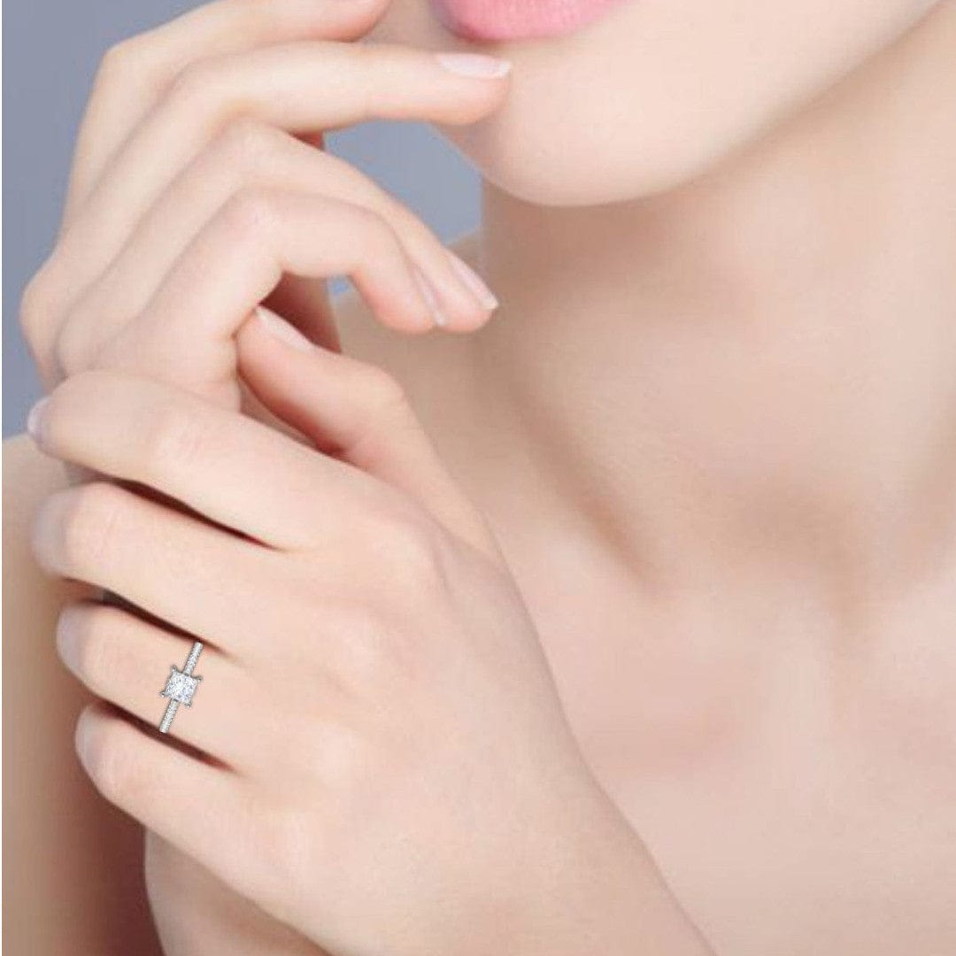 Jewelove™ Rings I VS / Women's Band only 30-Pointer Princess Cut Solitaire with Diamond Shank Platinum Ring JL PT RC PR 166