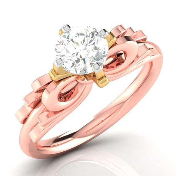 Jewelove™ Rings Women's Band only / VS J 30-Pointer Solitaire Bow Designer 18K Rose Gold Ring with Yellow Gold Prong JL AU G 108R