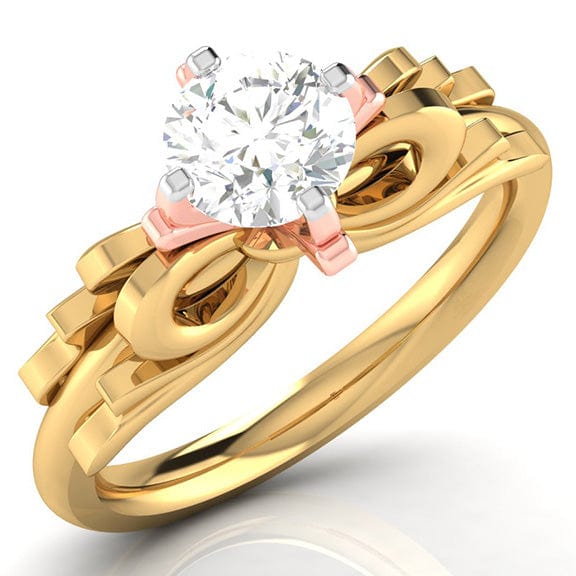 Jewelove™ Rings Women's Band only / VS J 30-Pointer Solitaire Bow Designer 18K Yellow Gold Ring with Rose Gold Prong JL AU G 108R