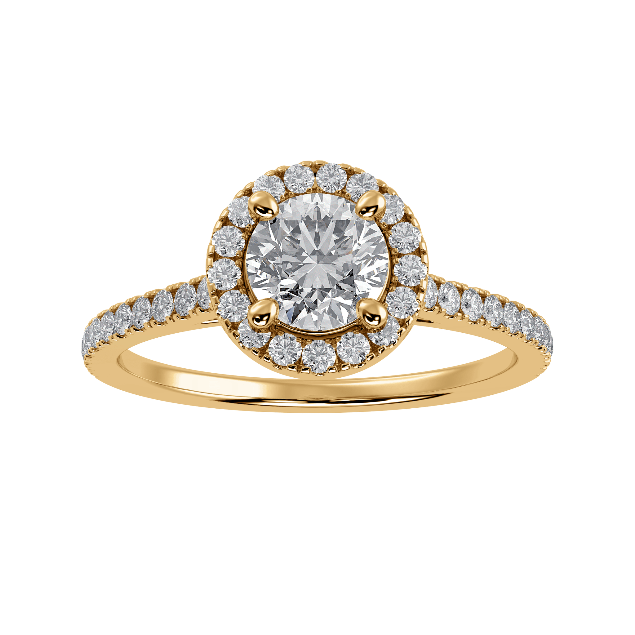 30 Pointer 30-Pointer Solitaire Halo Diamond Shank 18K Yellow Gold Ring JL AU 129 ...