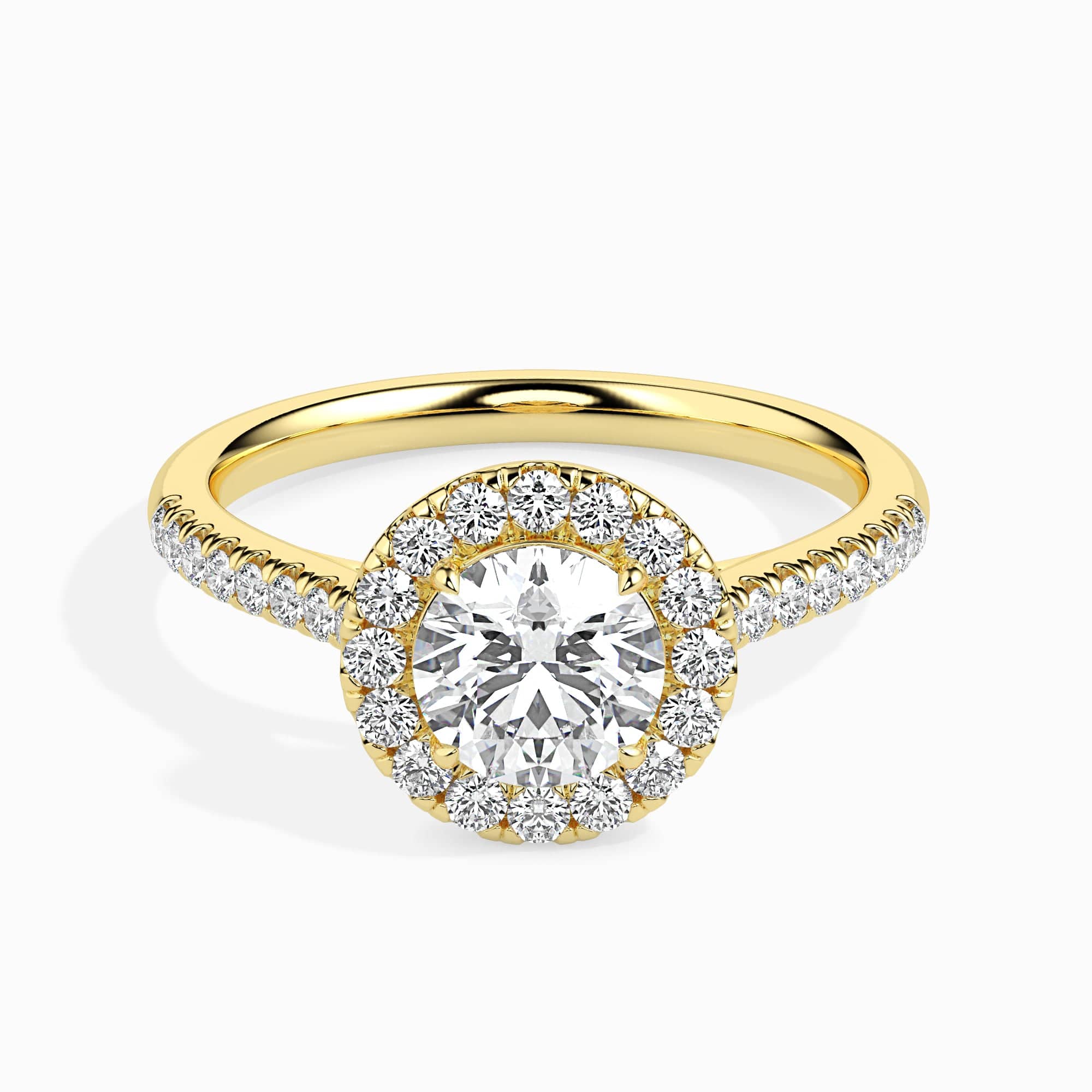 Jewelove™ Rings Women's Band only / VS J 30-Pointer Solitaire Halo Diamond Shank 18K Yellow Gold Ring JL AU 19031Y
