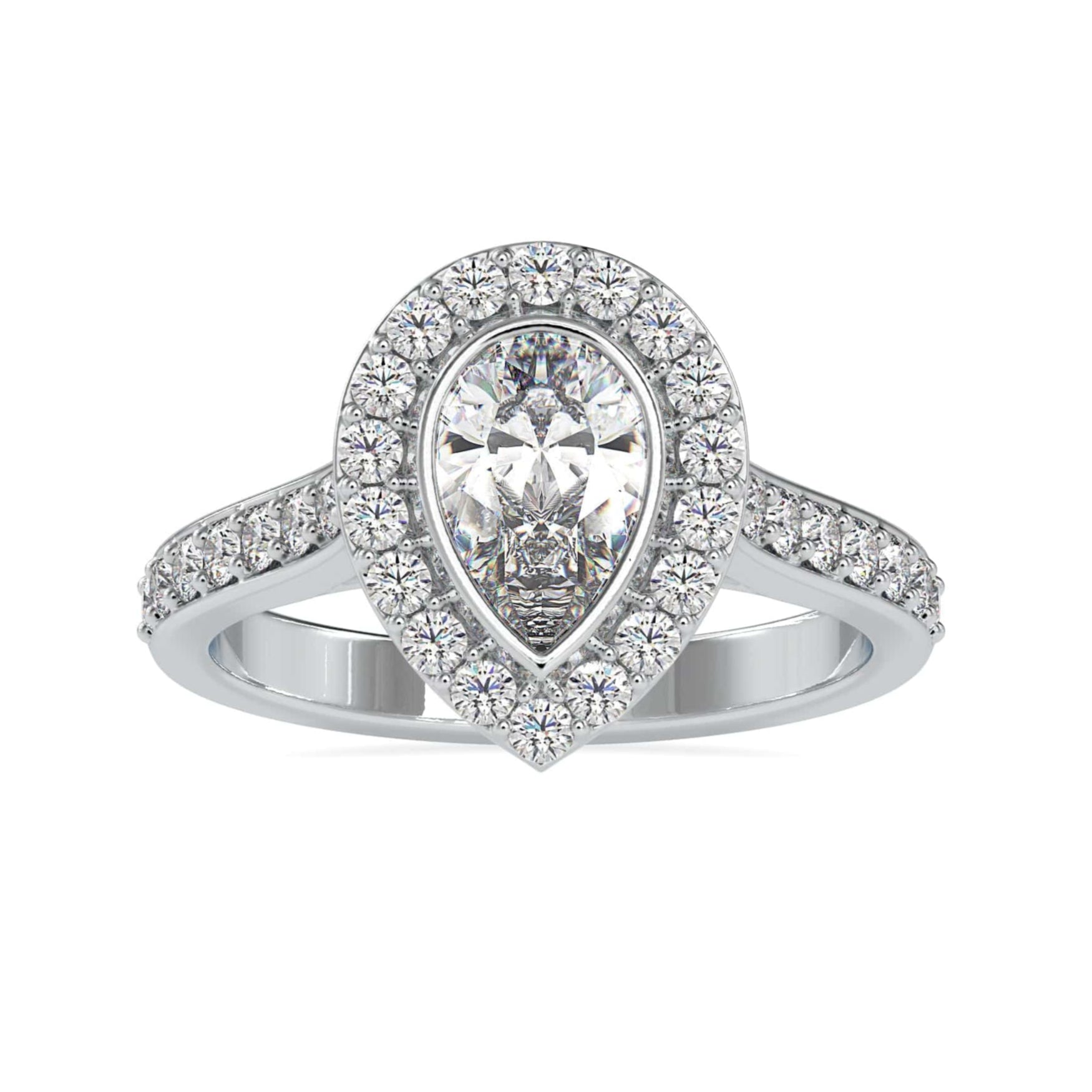 Jewelove™ Rings VS I / Women's Band only 30-Pointer Solitaire Halo Diamond Shank Platinum Engagement Ring JL PT 0055